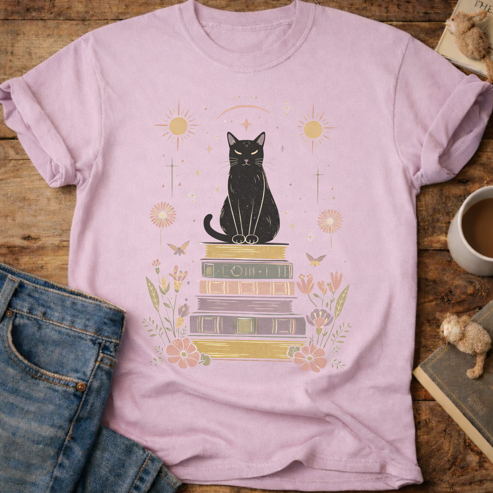 Mystic Cat on Books T-Shirt