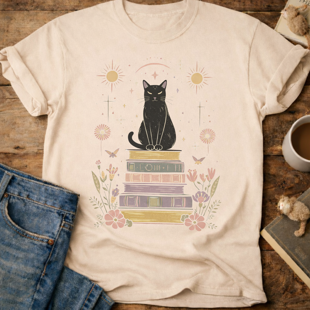 Mystic Cat on Books T-Shirt