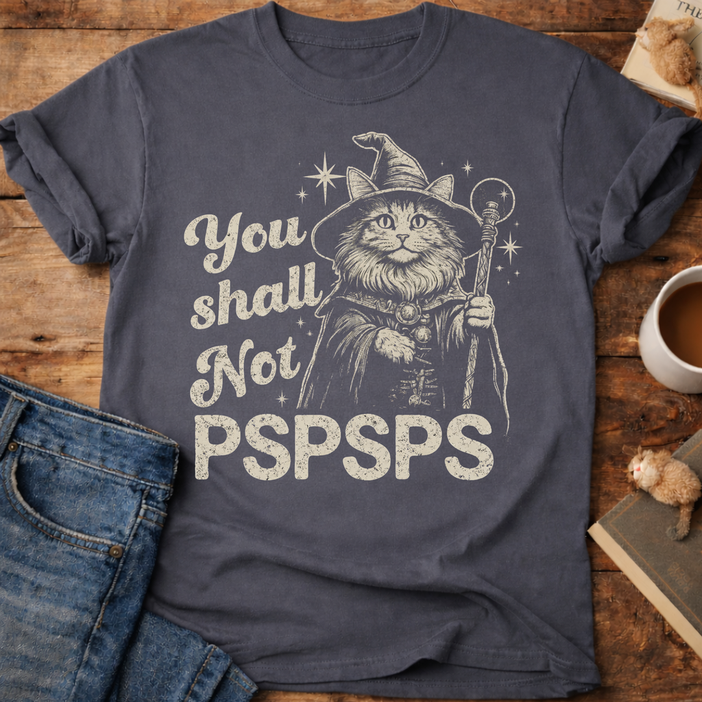 You Shall Not PSPSPS Cat Wizard T-Shirt