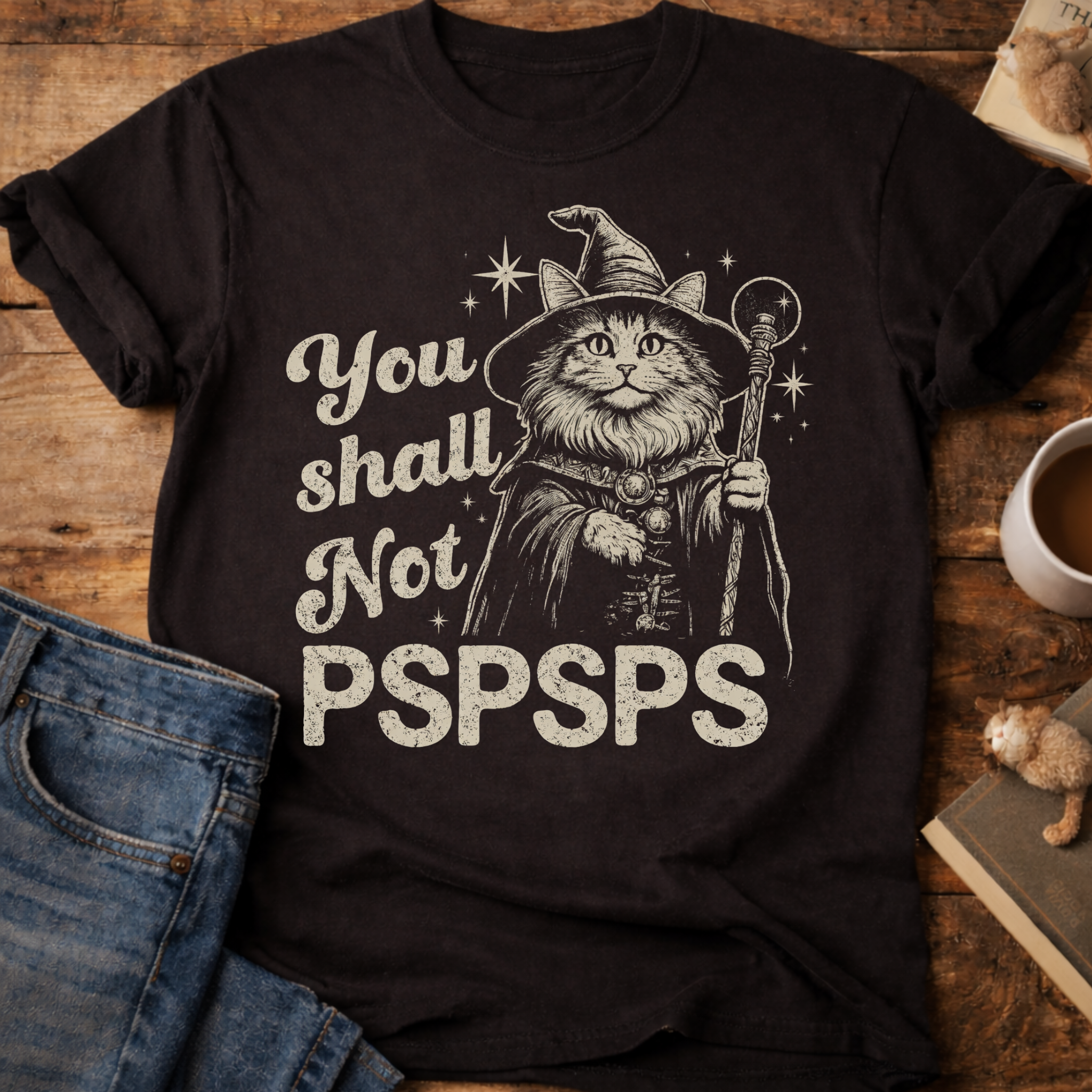 You Shall Not PSPSPS Cat Wizard T-Shirt