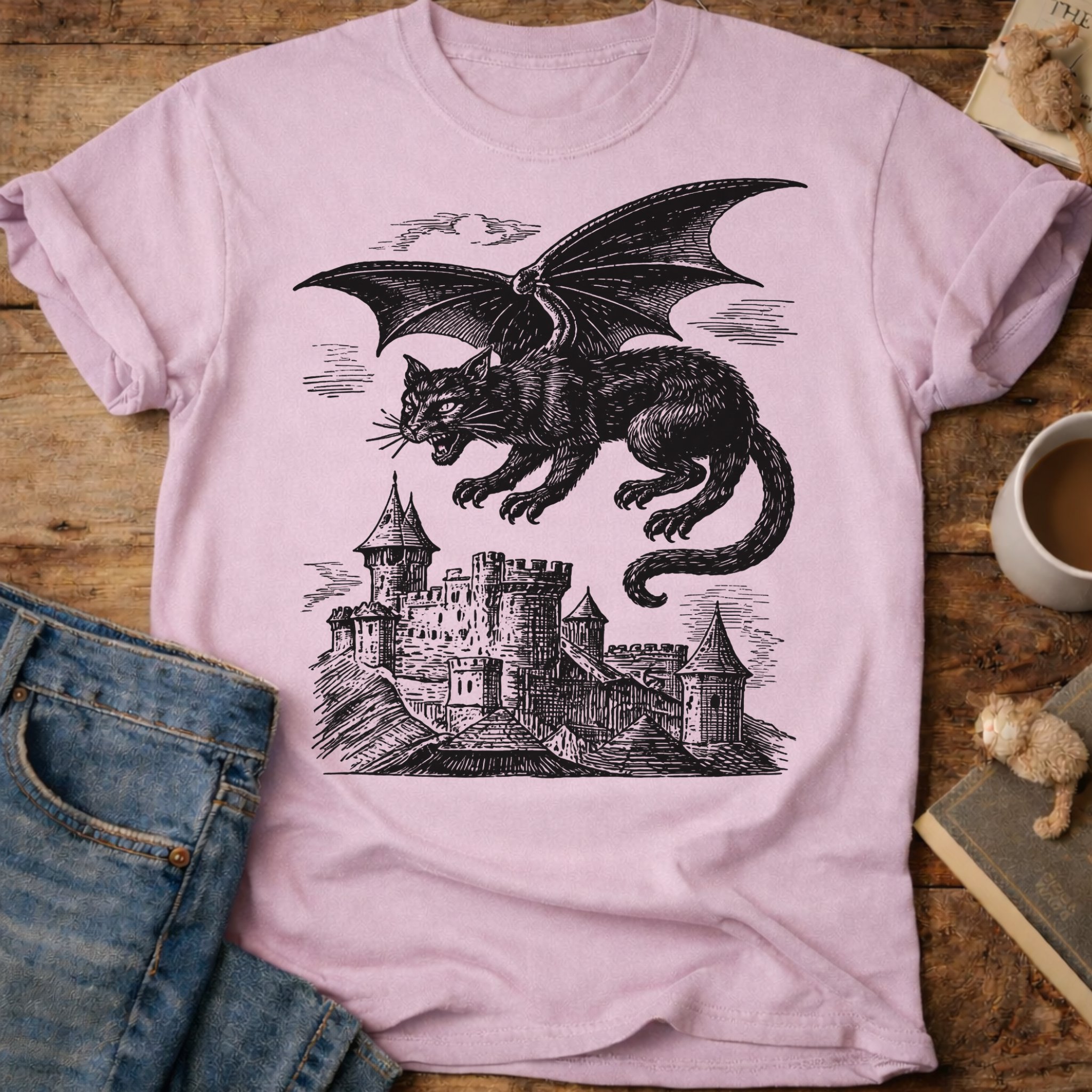 Cat Dragon Castle T-Shirt