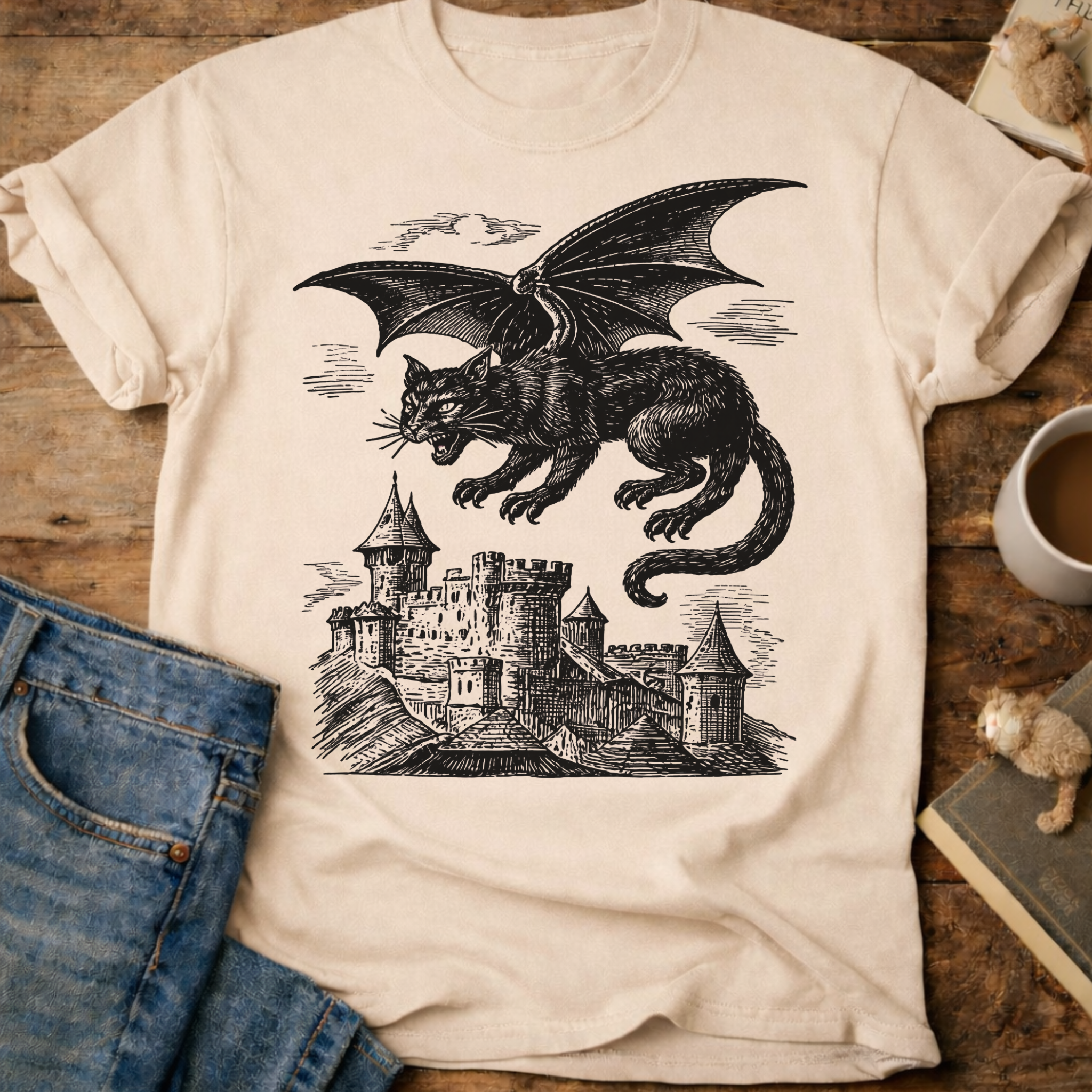 Cat Dragon Castle T-Shirt