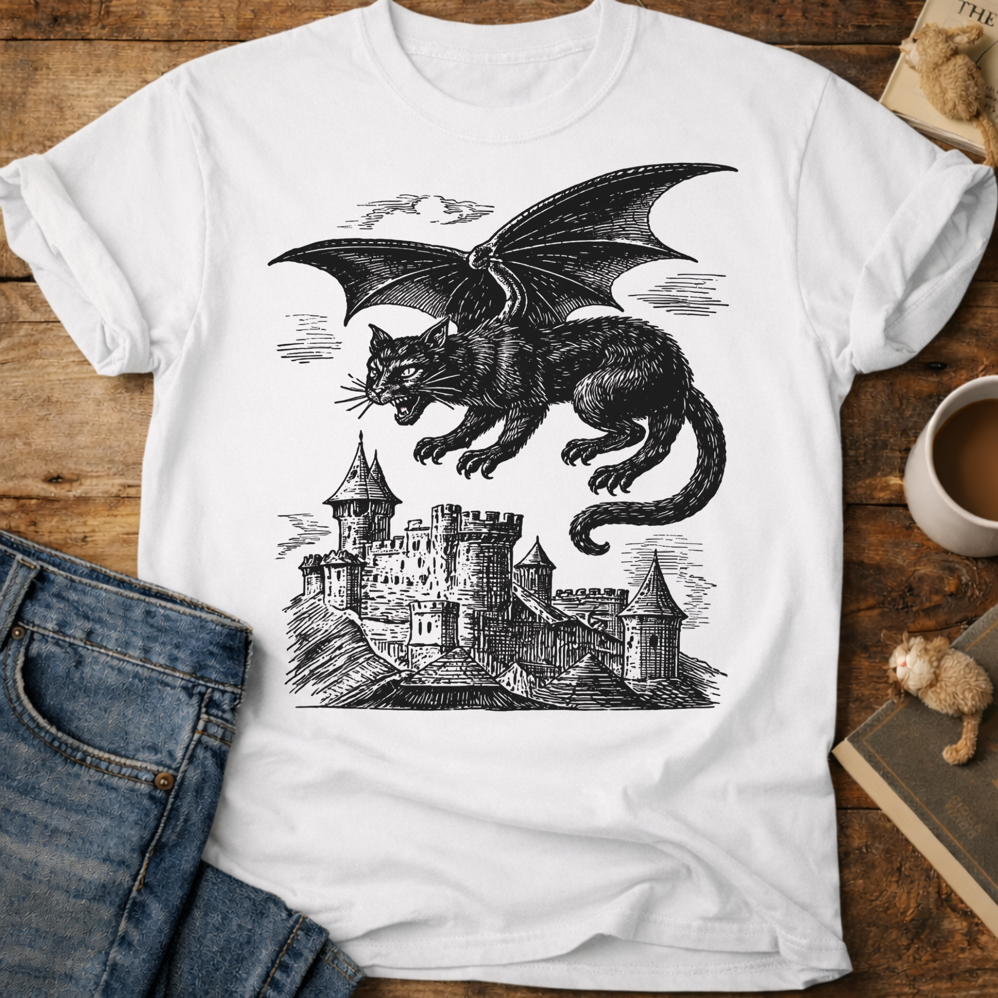 Cat Dragon Castle T-Shirt