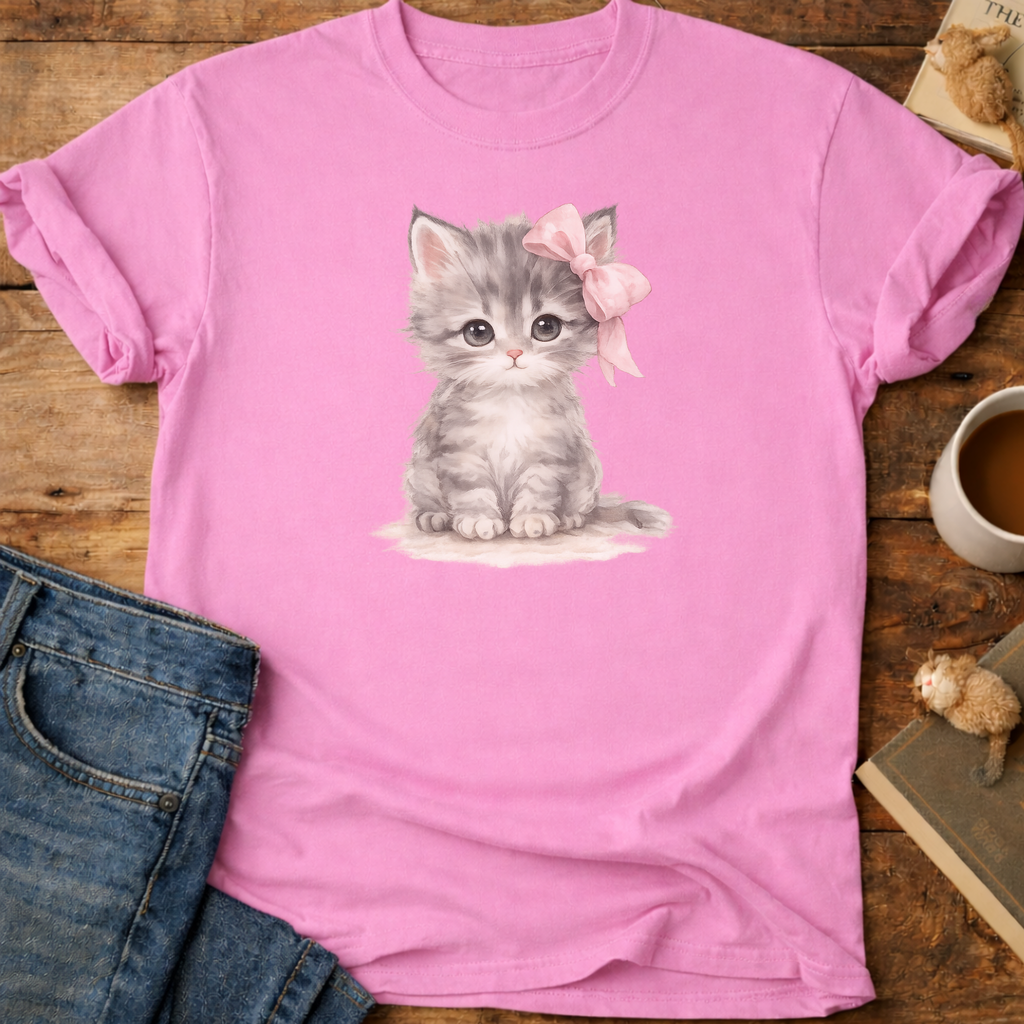 Cute Kitten with Pink Bow T-Shirt