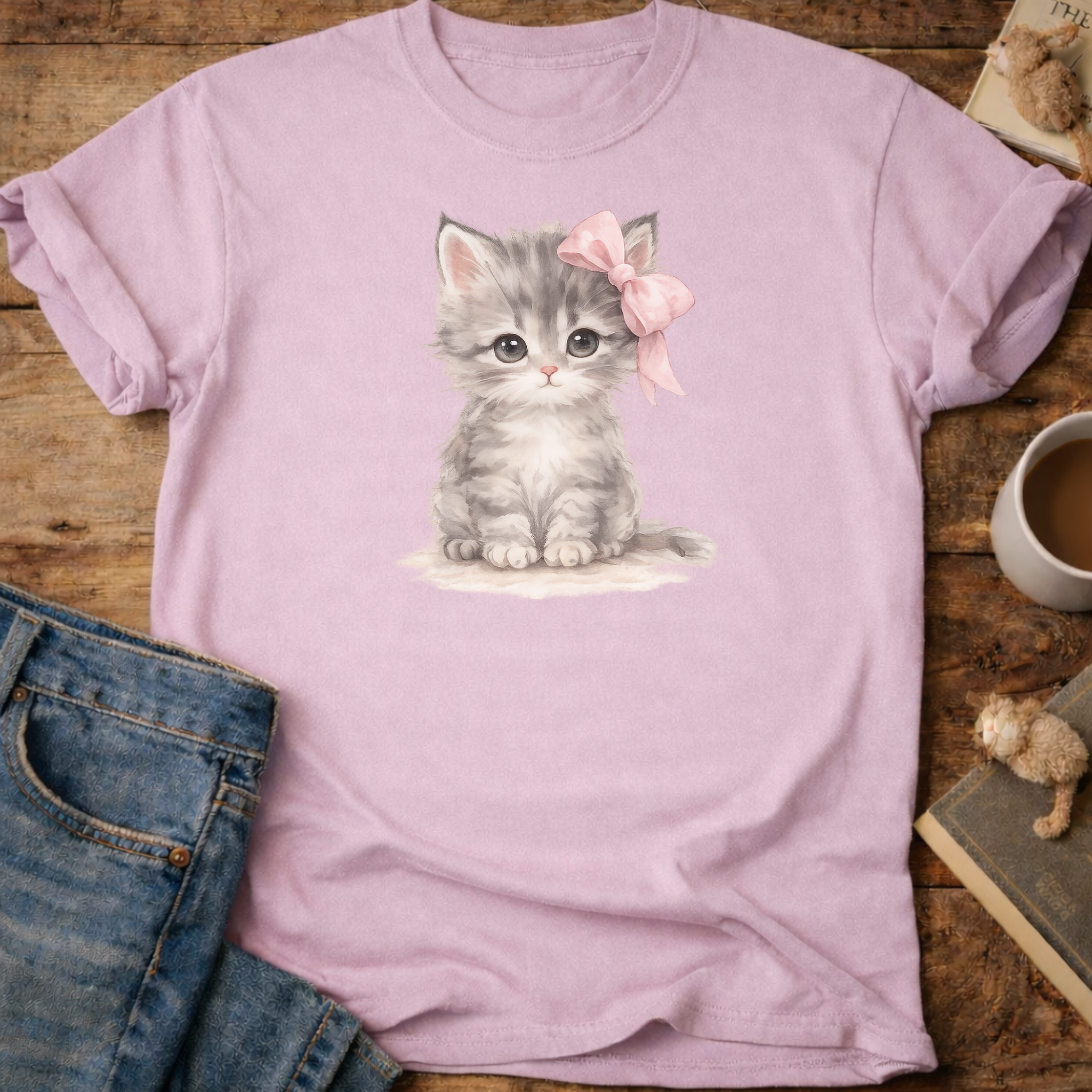 Cute Kitten with Pink Bow T-Shirt