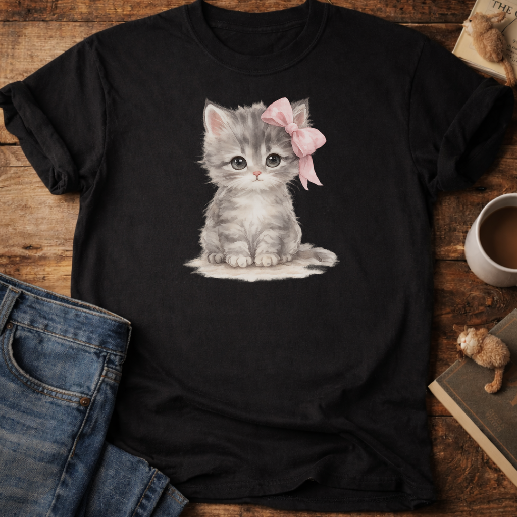 Cute Kitten with Pink Bow T-Shirt