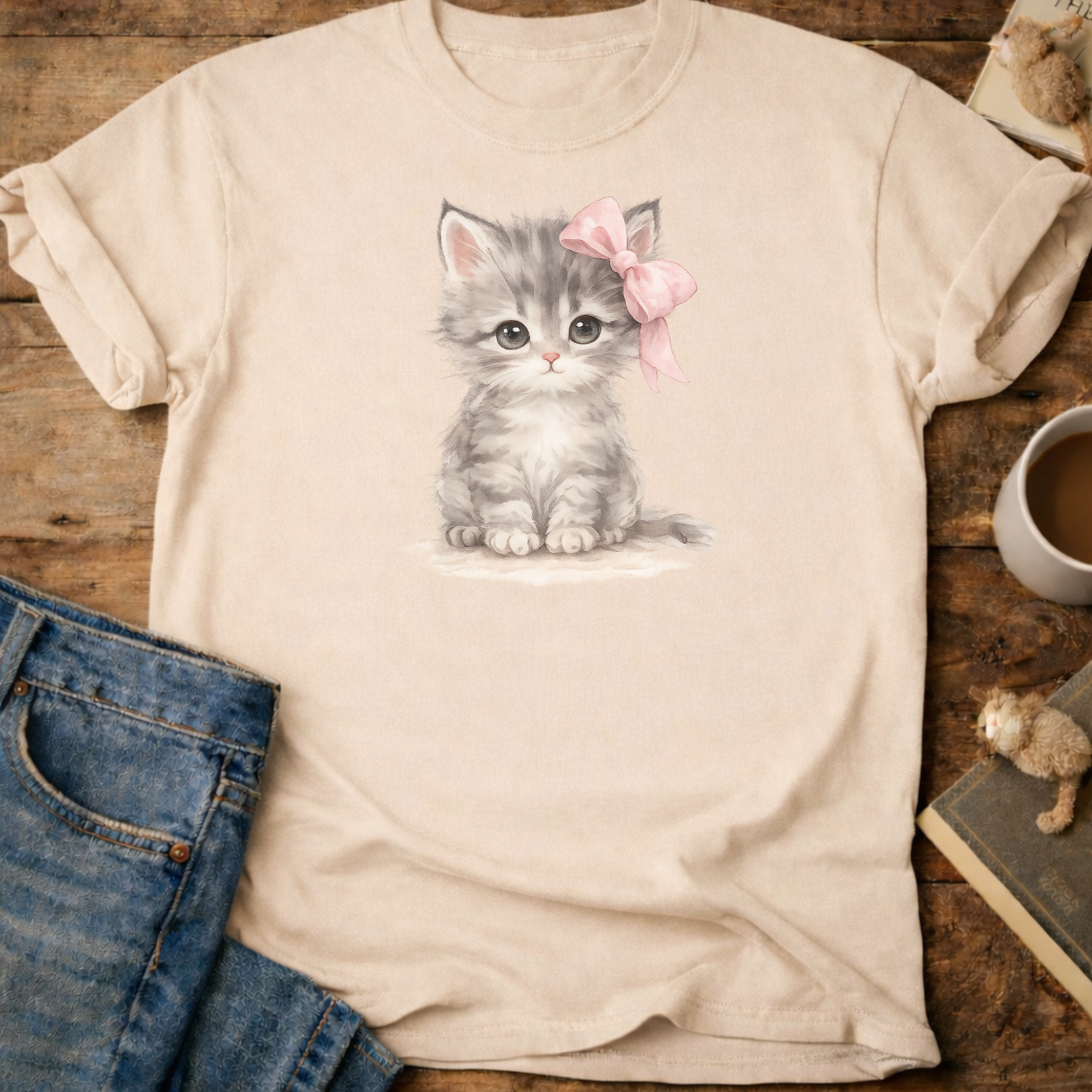 Cute Kitten with Pink Bow T-Shirt