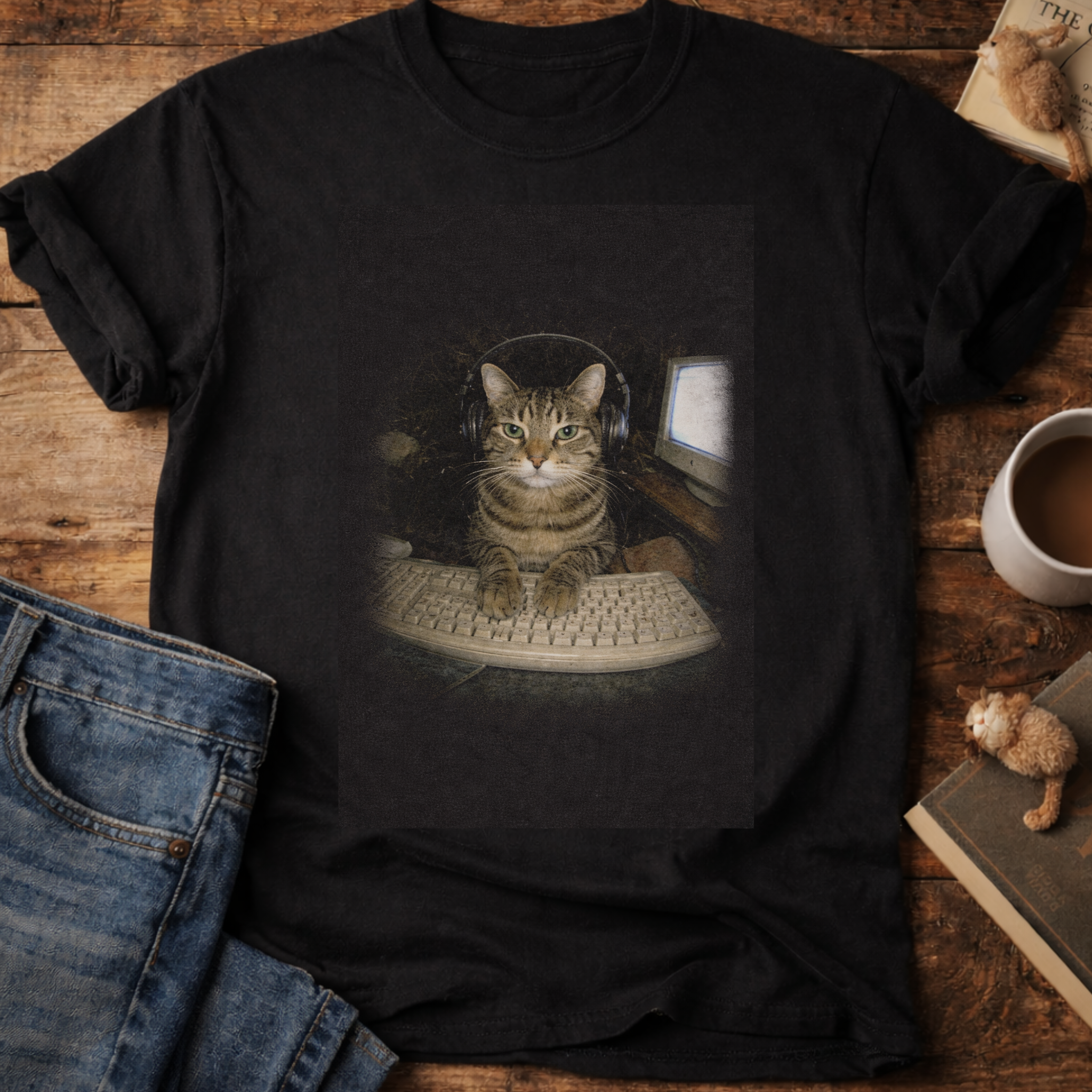 Cat Playing in Computer T-Shirt