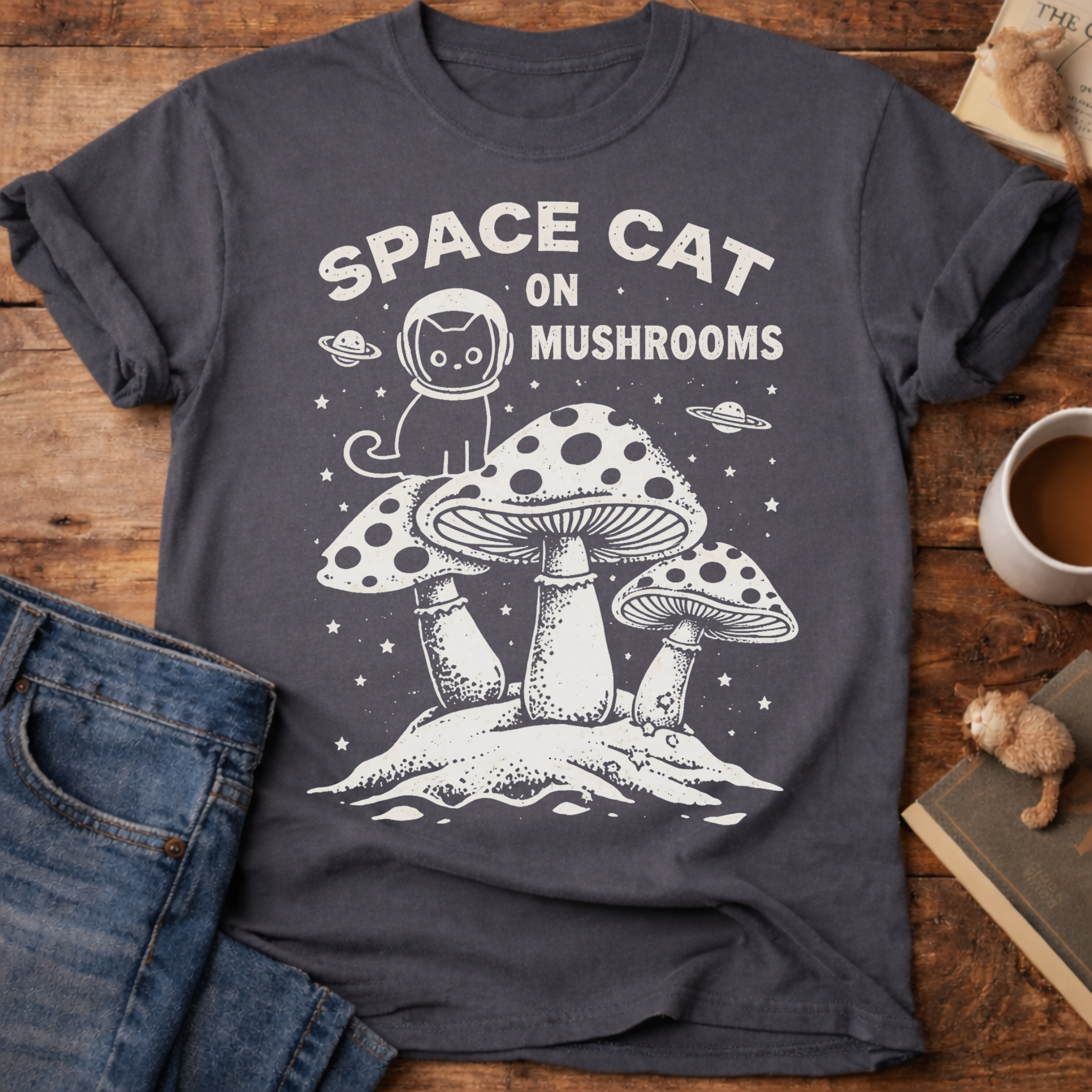 Space Cat on Mushrooms T-Shirt