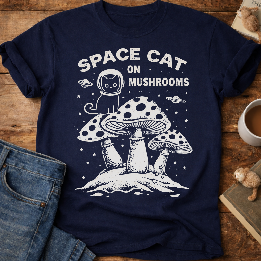 Space Cat on Mushrooms T-Shirt