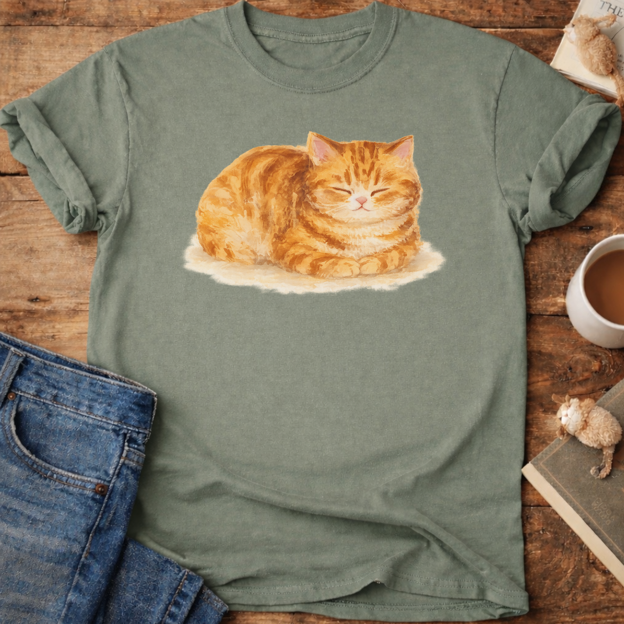 Orange Loafing Cat T-Shirt