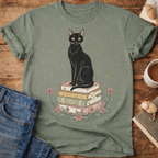 Black Cat on Books T-Shirt