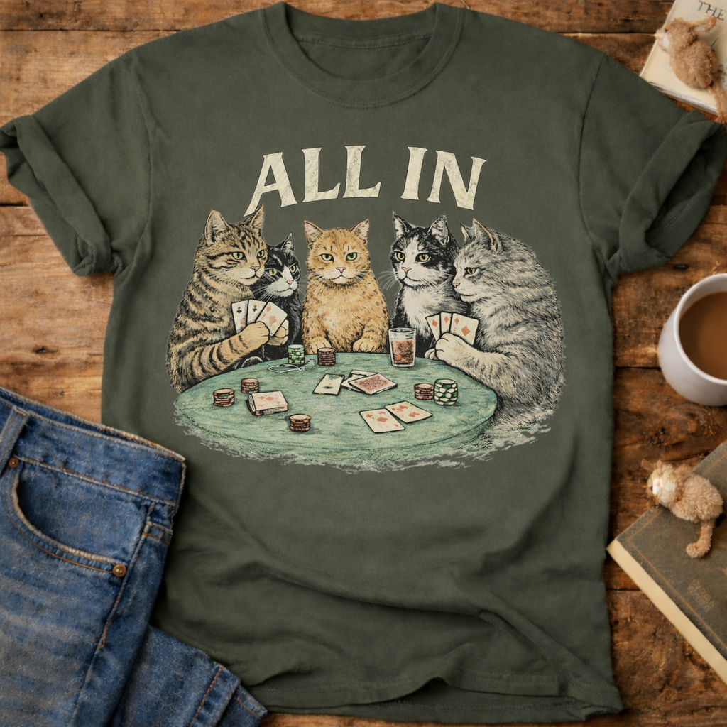 All In Poker Cats T-Shirt
