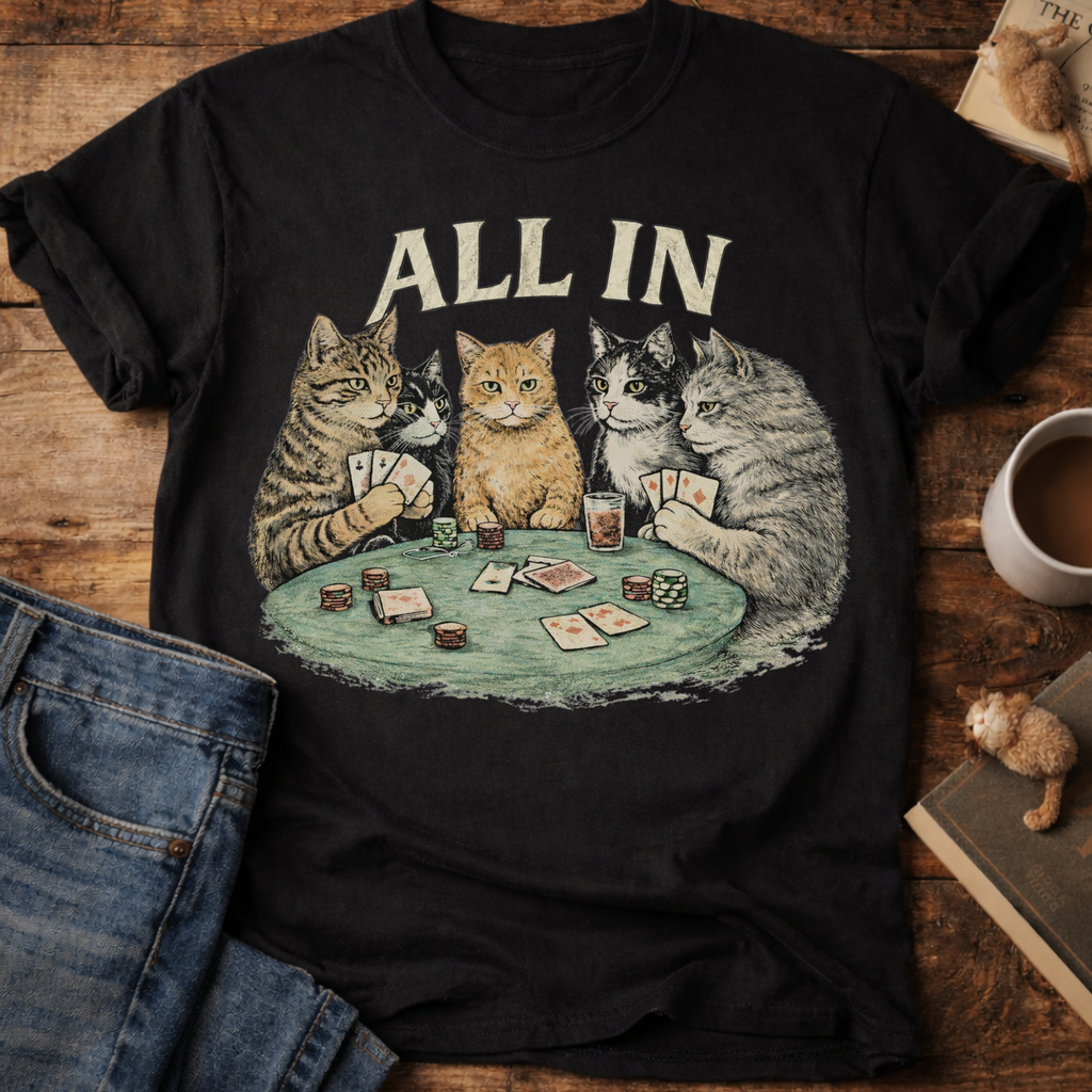 All In Poker Cats T-Shirt