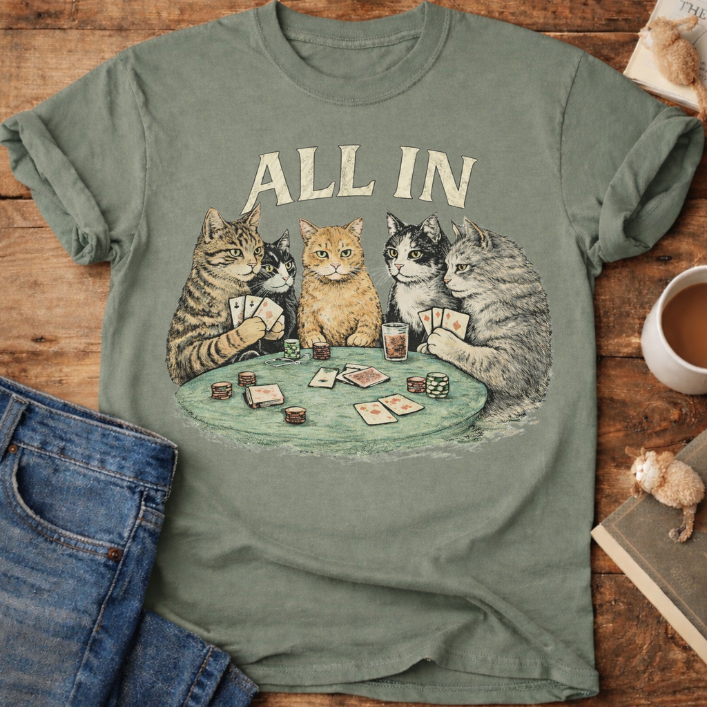 All In Poker Cats T-Shirt
