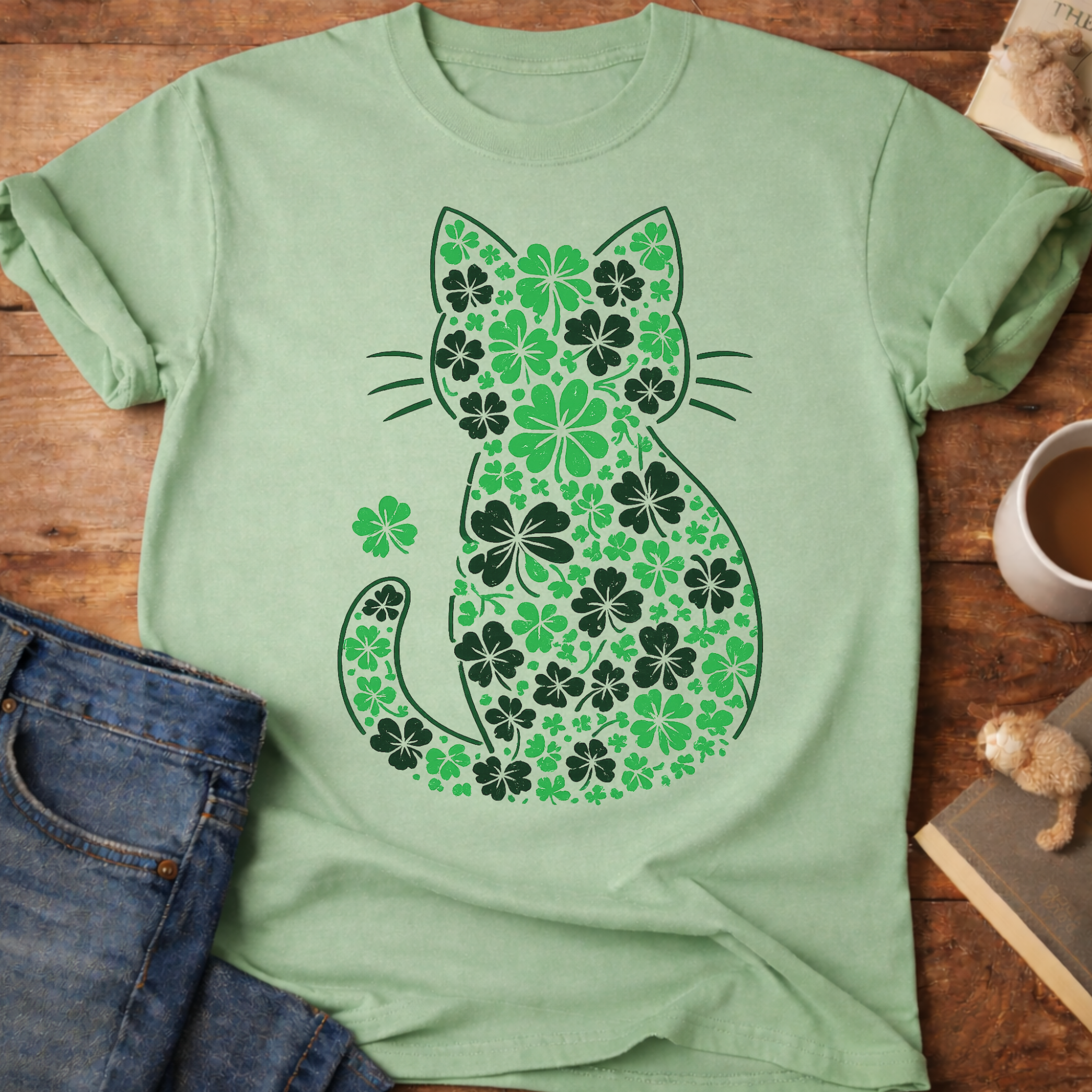 St. Patrick's Day Shamrock Cat T-Shirt