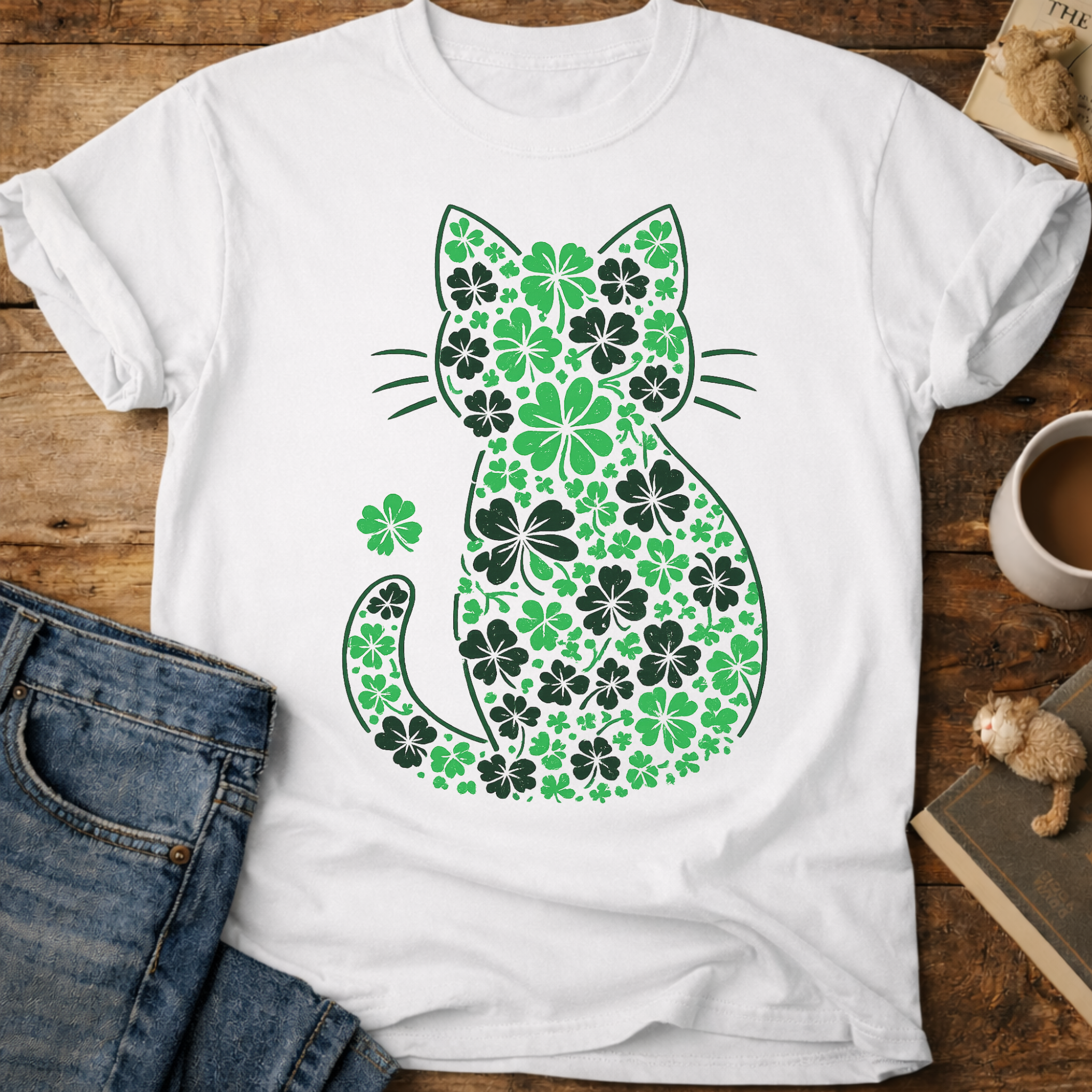 St. Patrick's Day Shamrock Cat T-Shirt