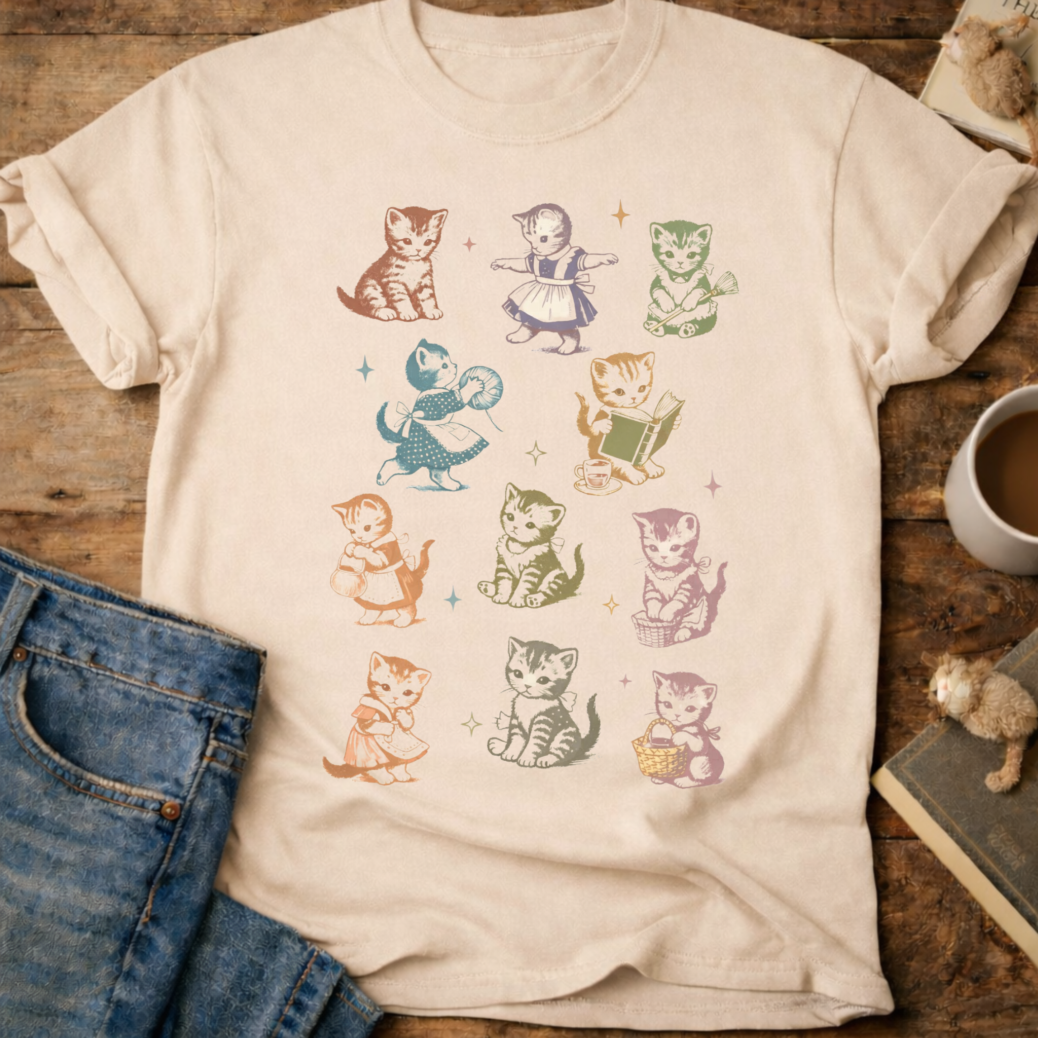 Rainbow Vintage Kittens T-Shirt