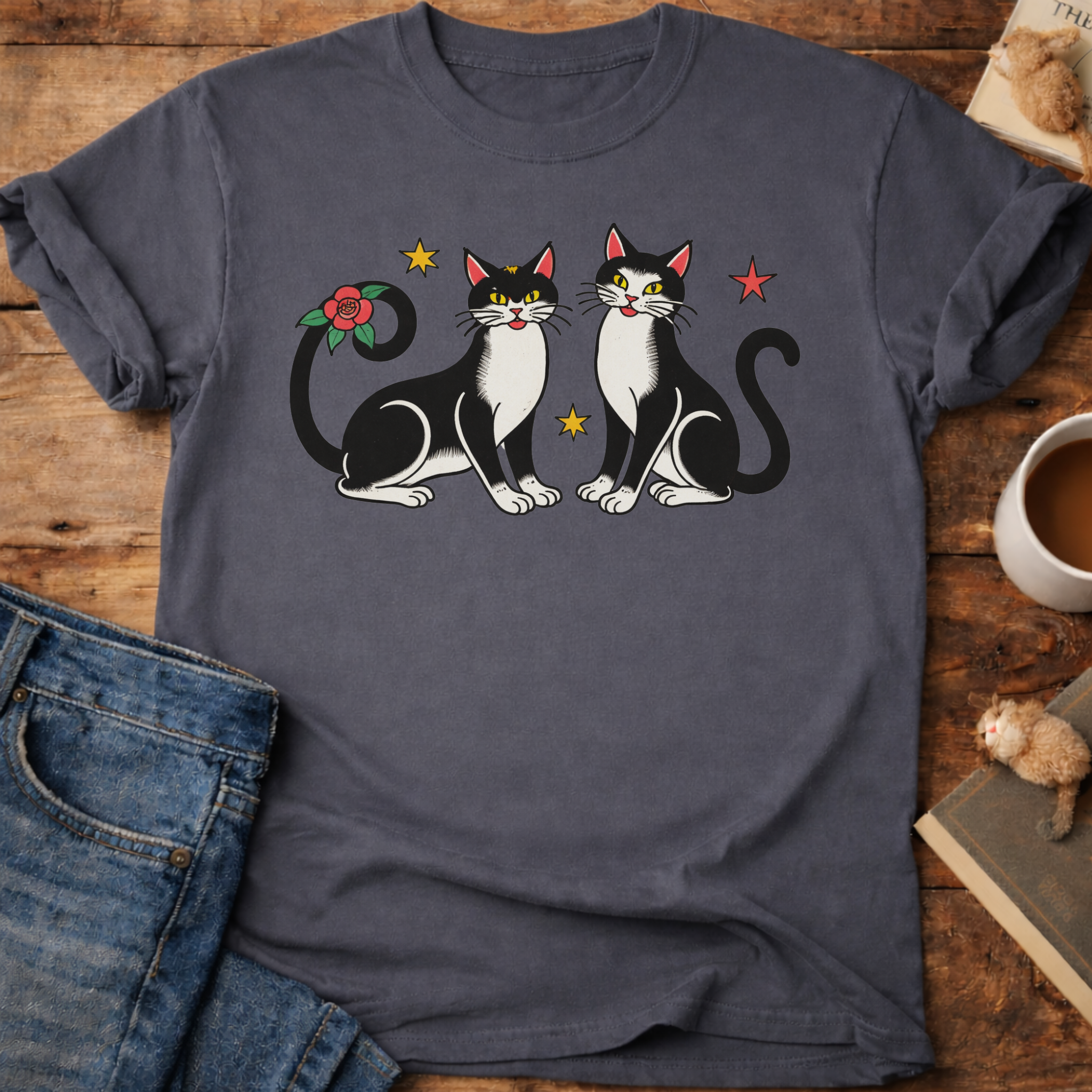 Festive Black & White Cats T-Shirt