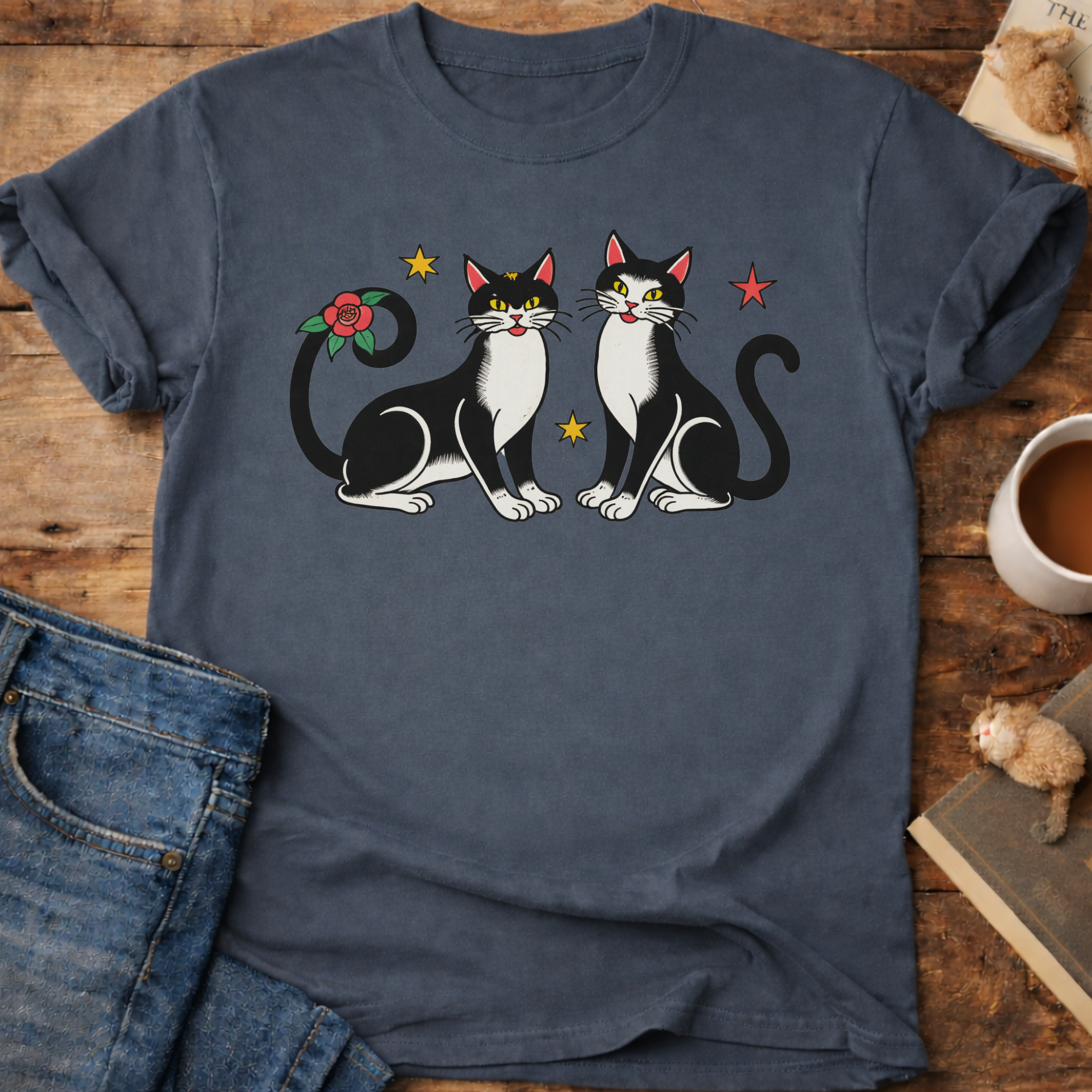 Festive Black & White Cats T-Shirt