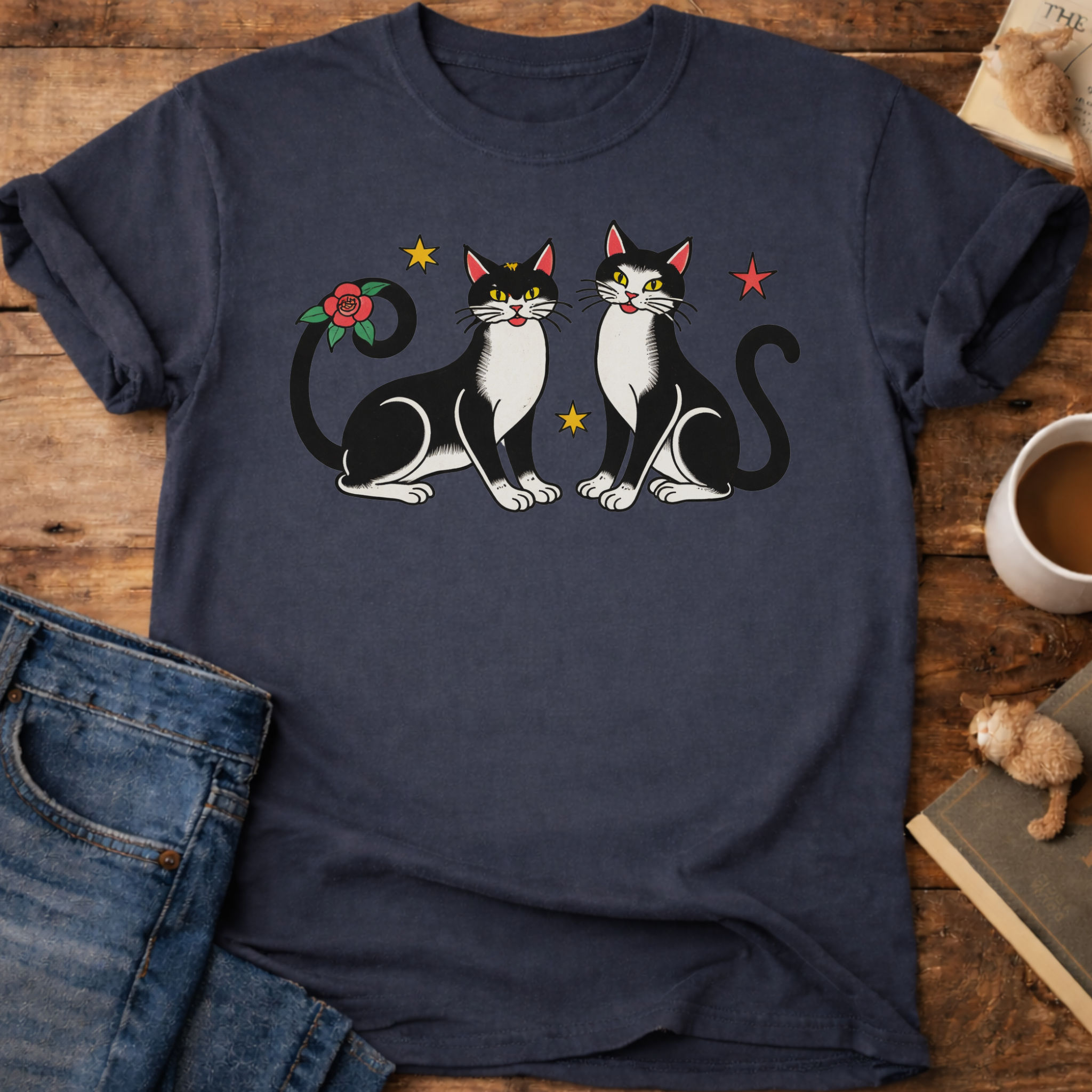 Festive Black & White Cats T-Shirt