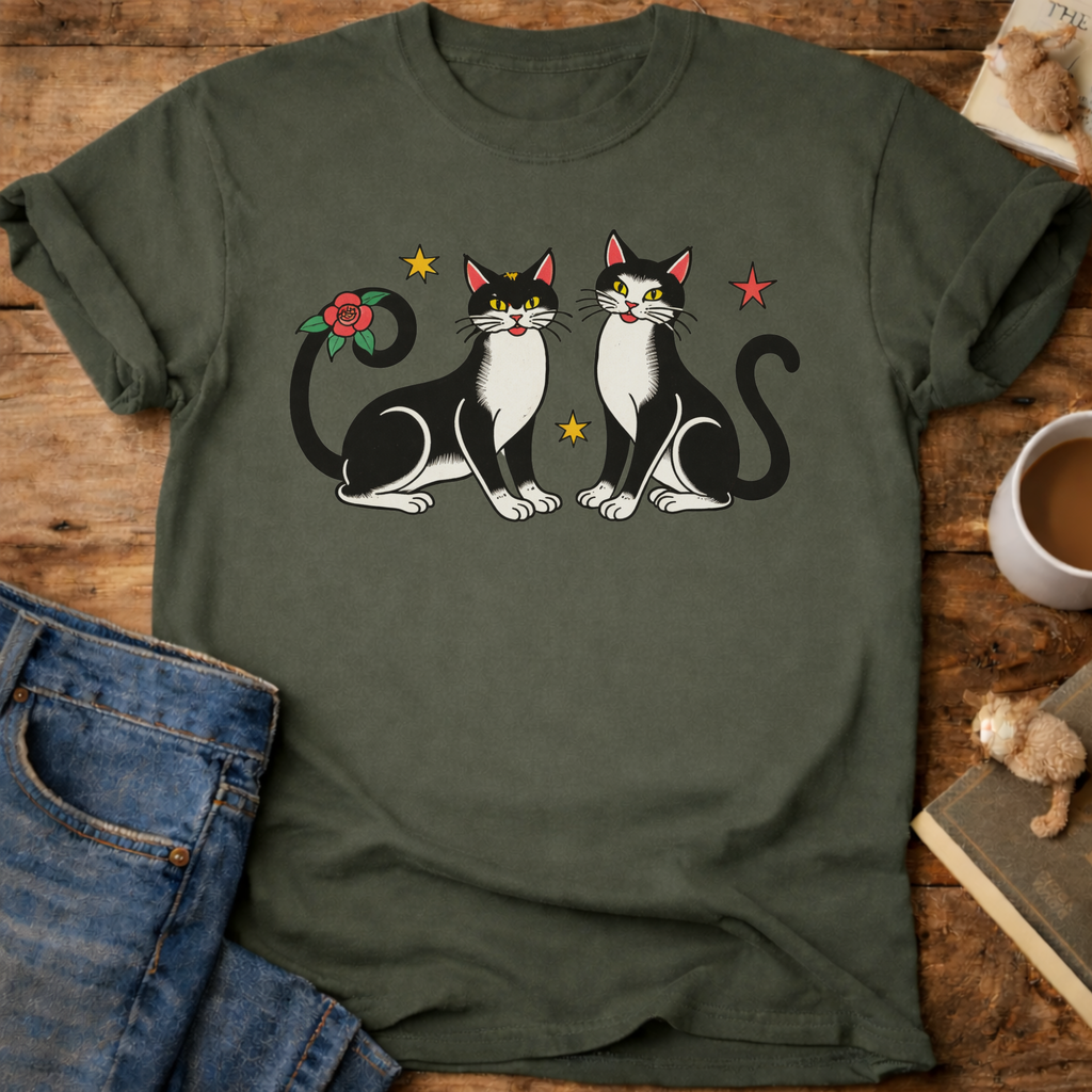 Festive Black & White Cats T-Shirt