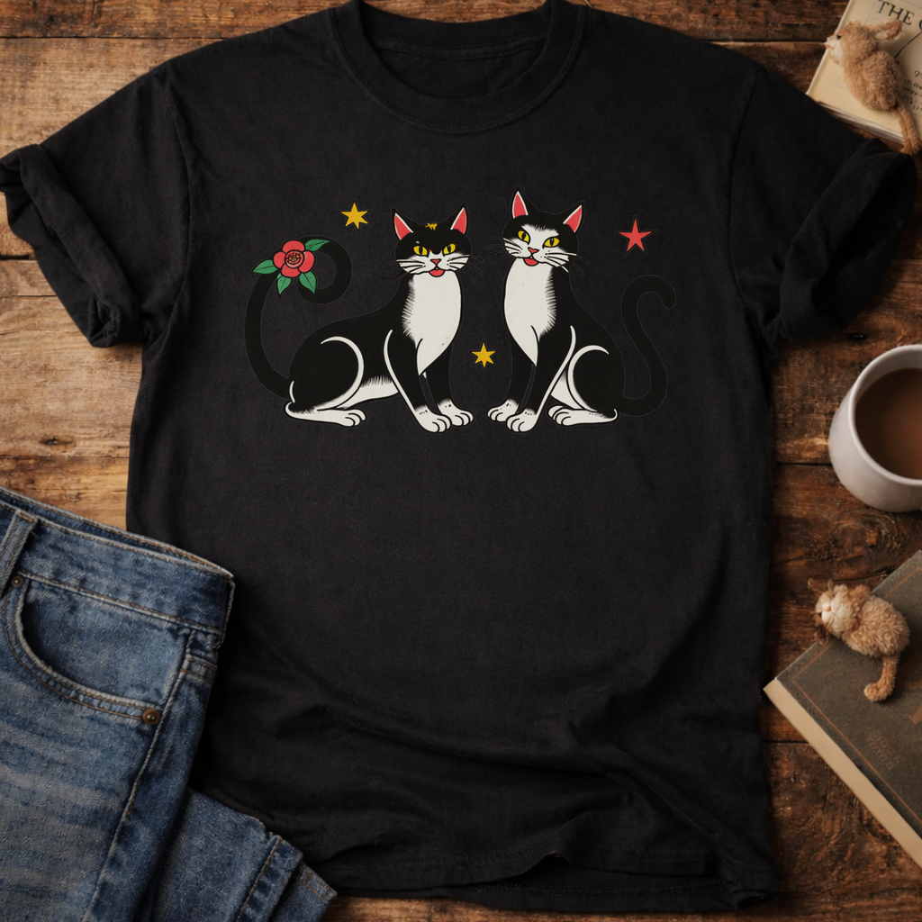 Festive Black & White Cats T-Shirt