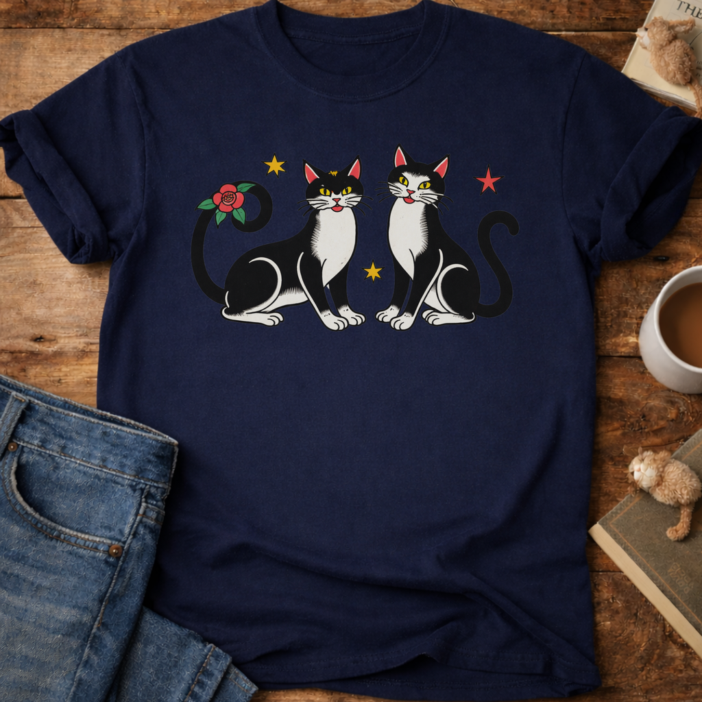 Festive Black & White Cats T-Shirt