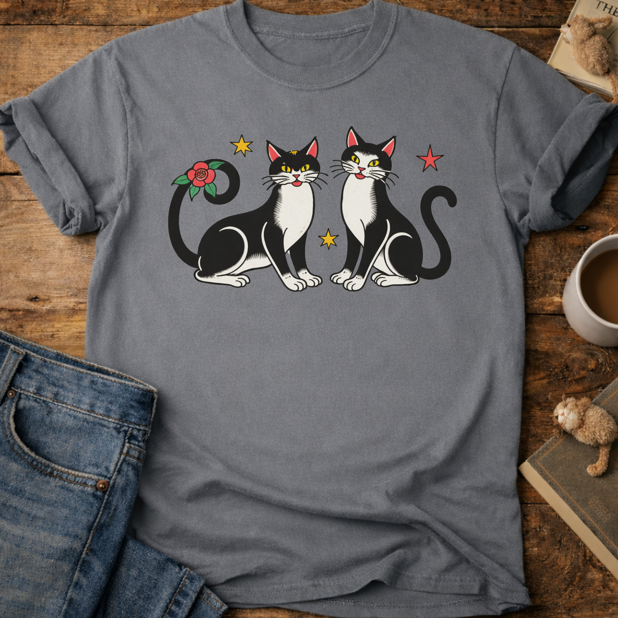 Festive Black & White Cats T-Shirt