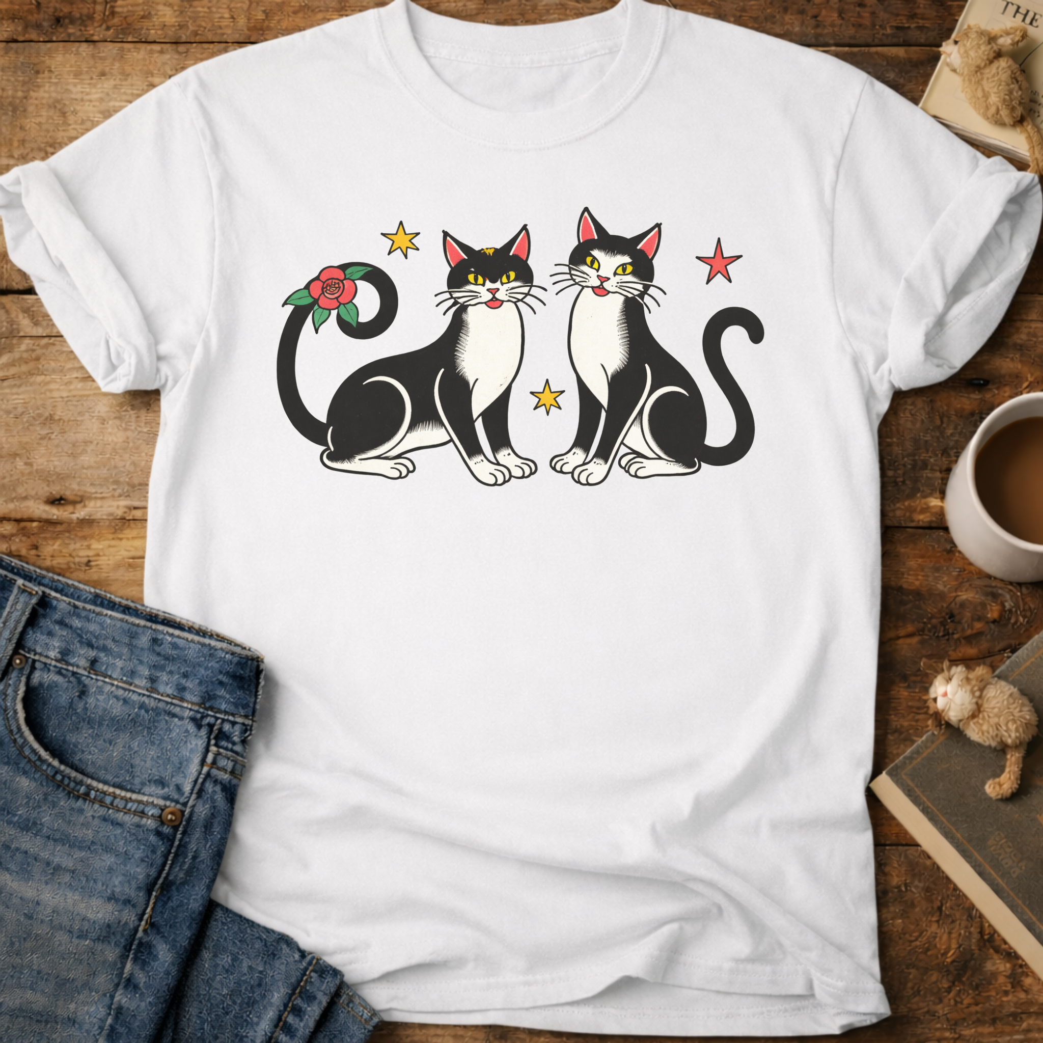 Festive Black & White Cats T-Shirt