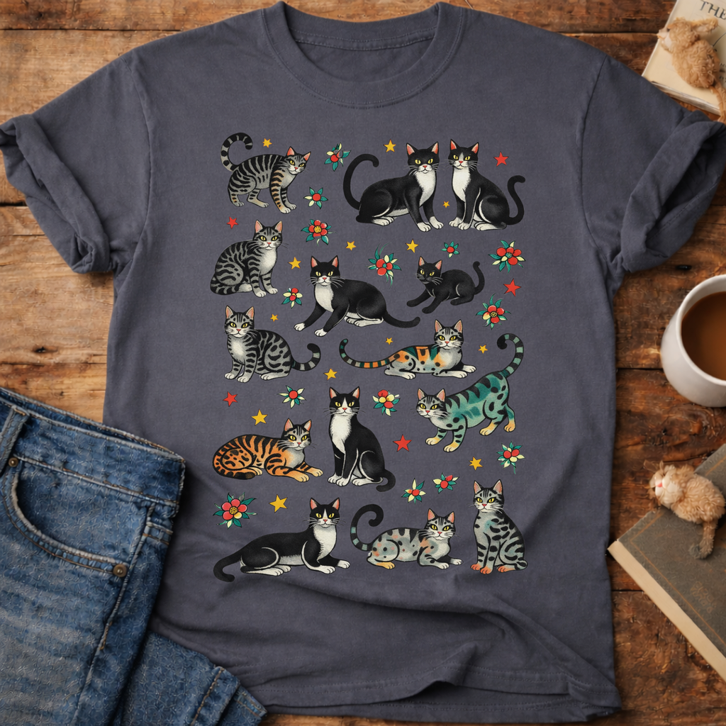 Cat Pattern T‑Shirt