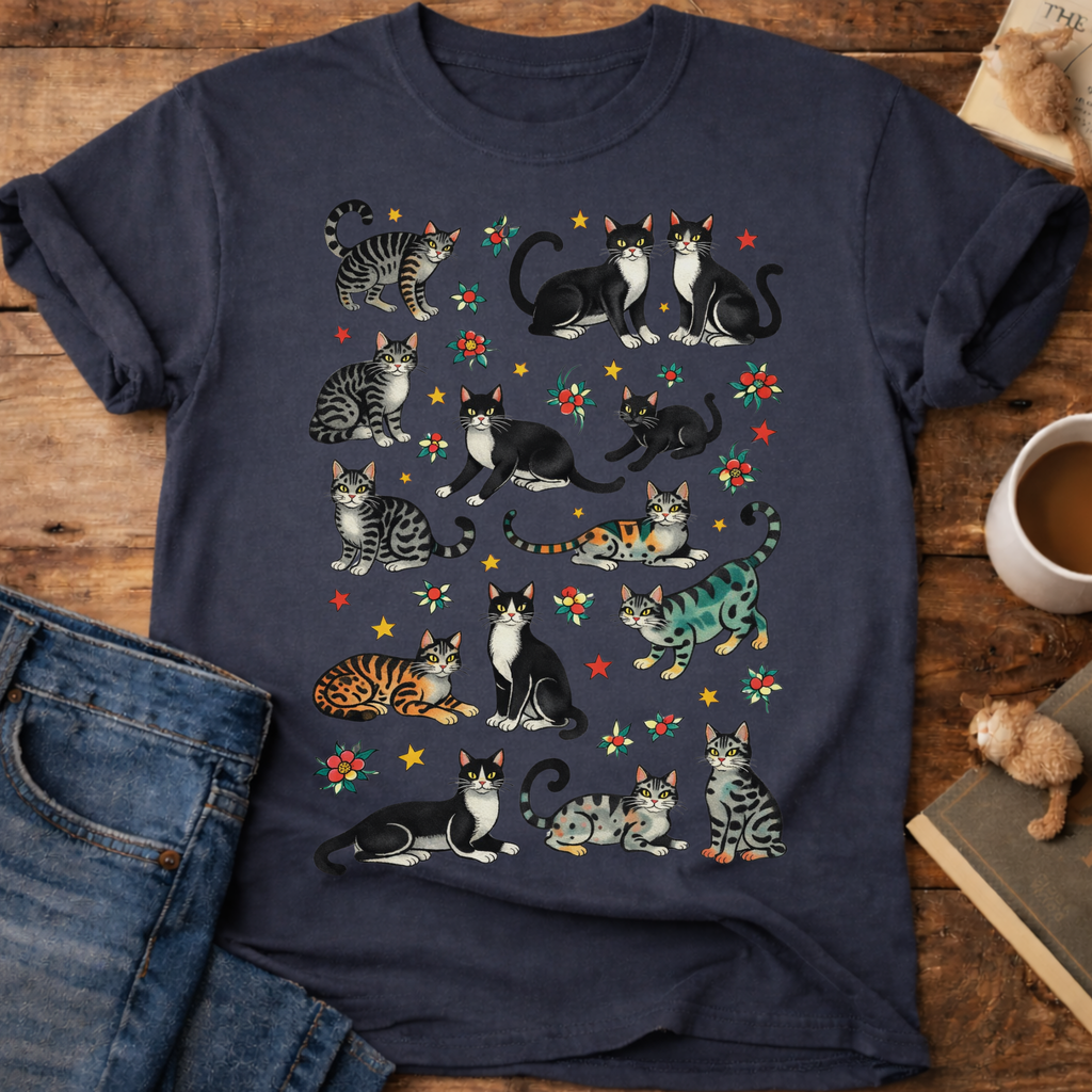 Cat Pattern T‑Shirt