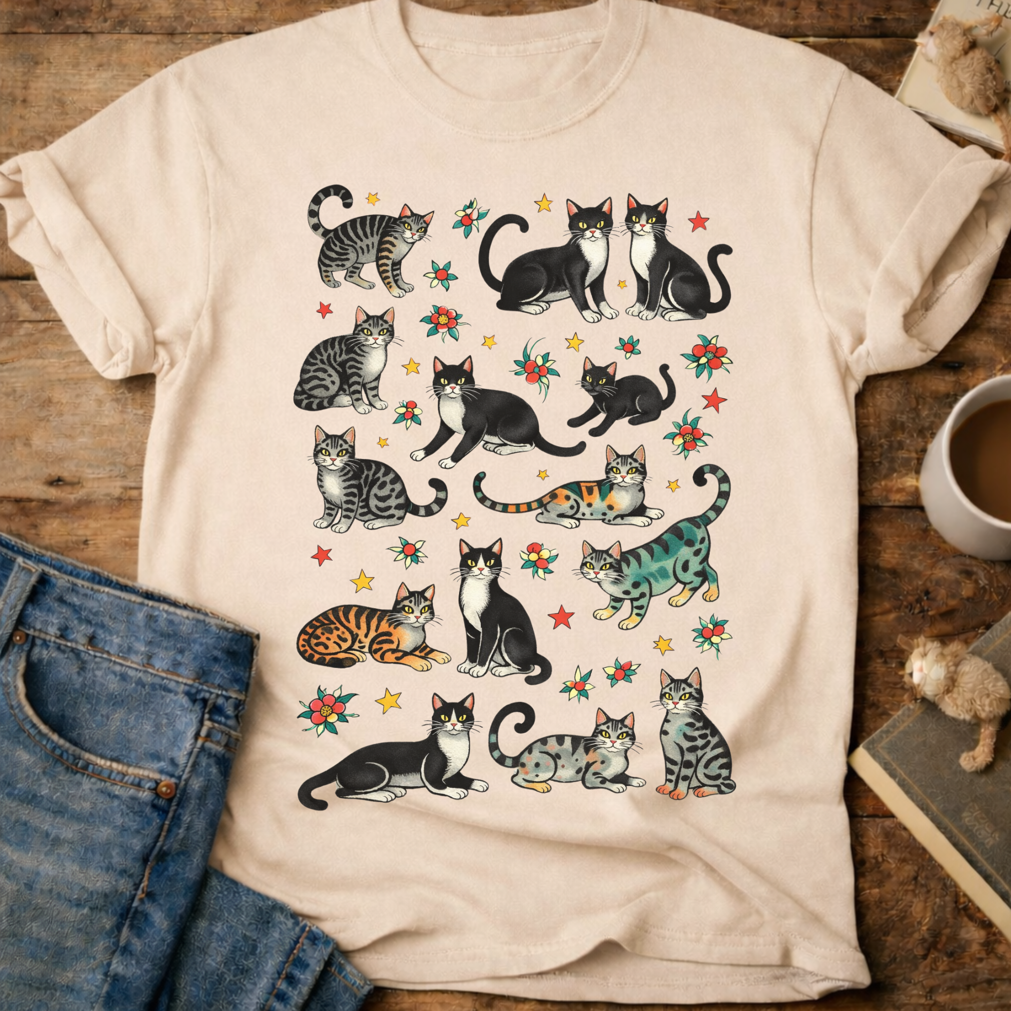 Cat Pattern T‑Shirt