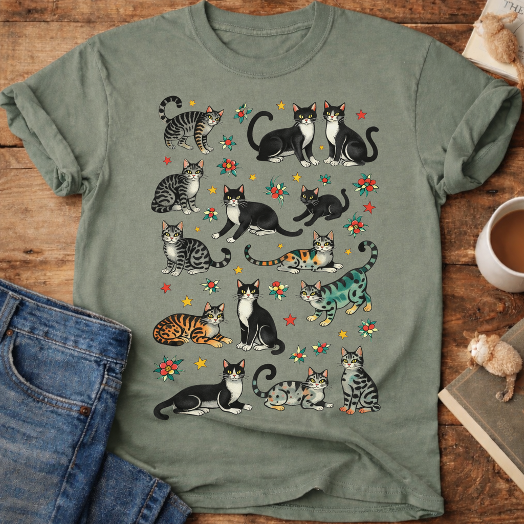 Cat Pattern T‑Shirt