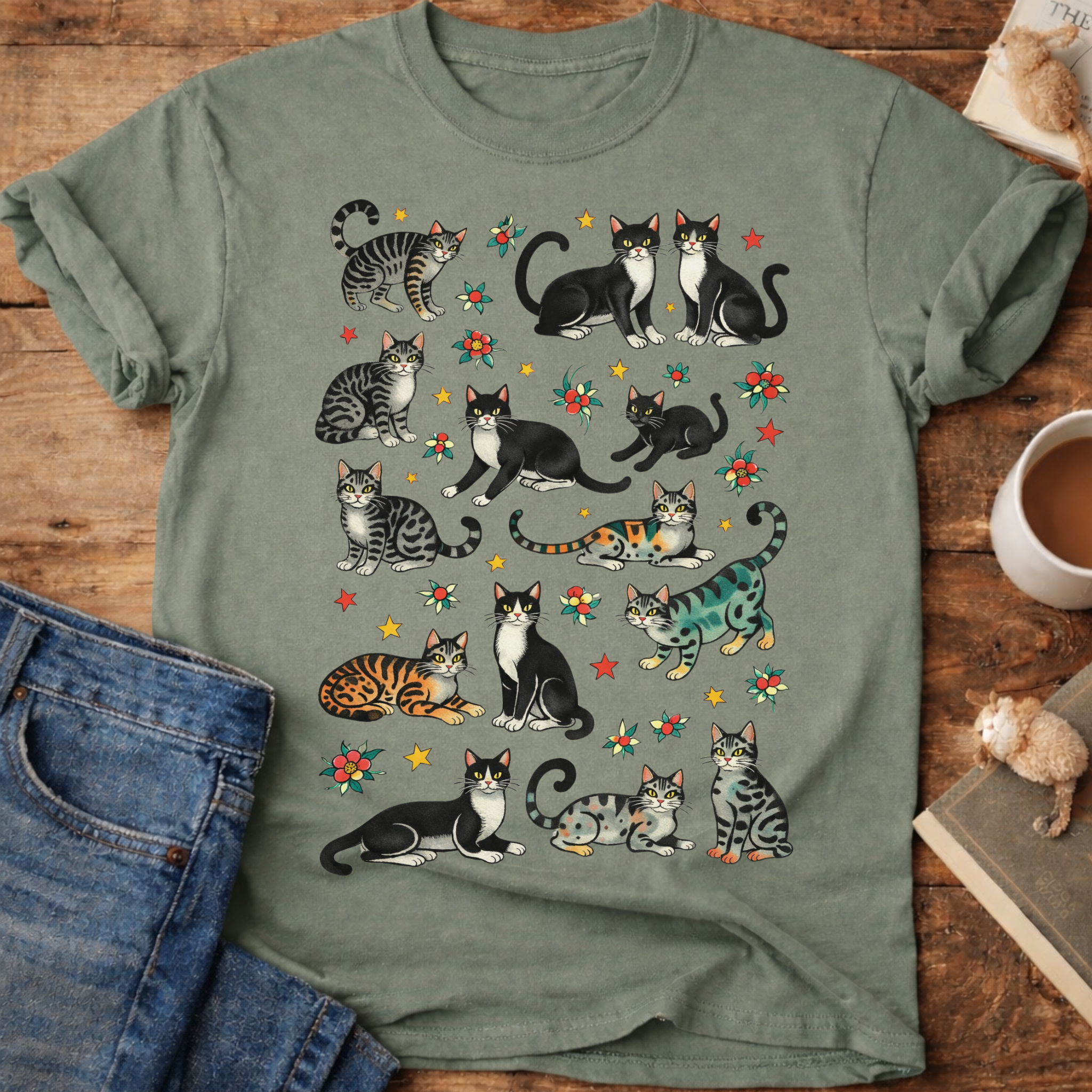 Cat Pattern T‑Shirt