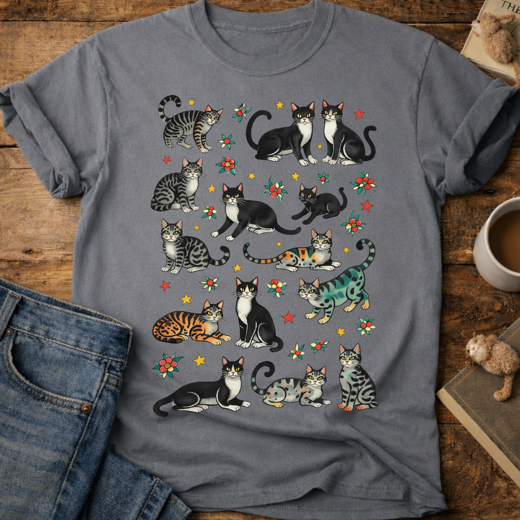 Cat Pattern T‑Shirt
