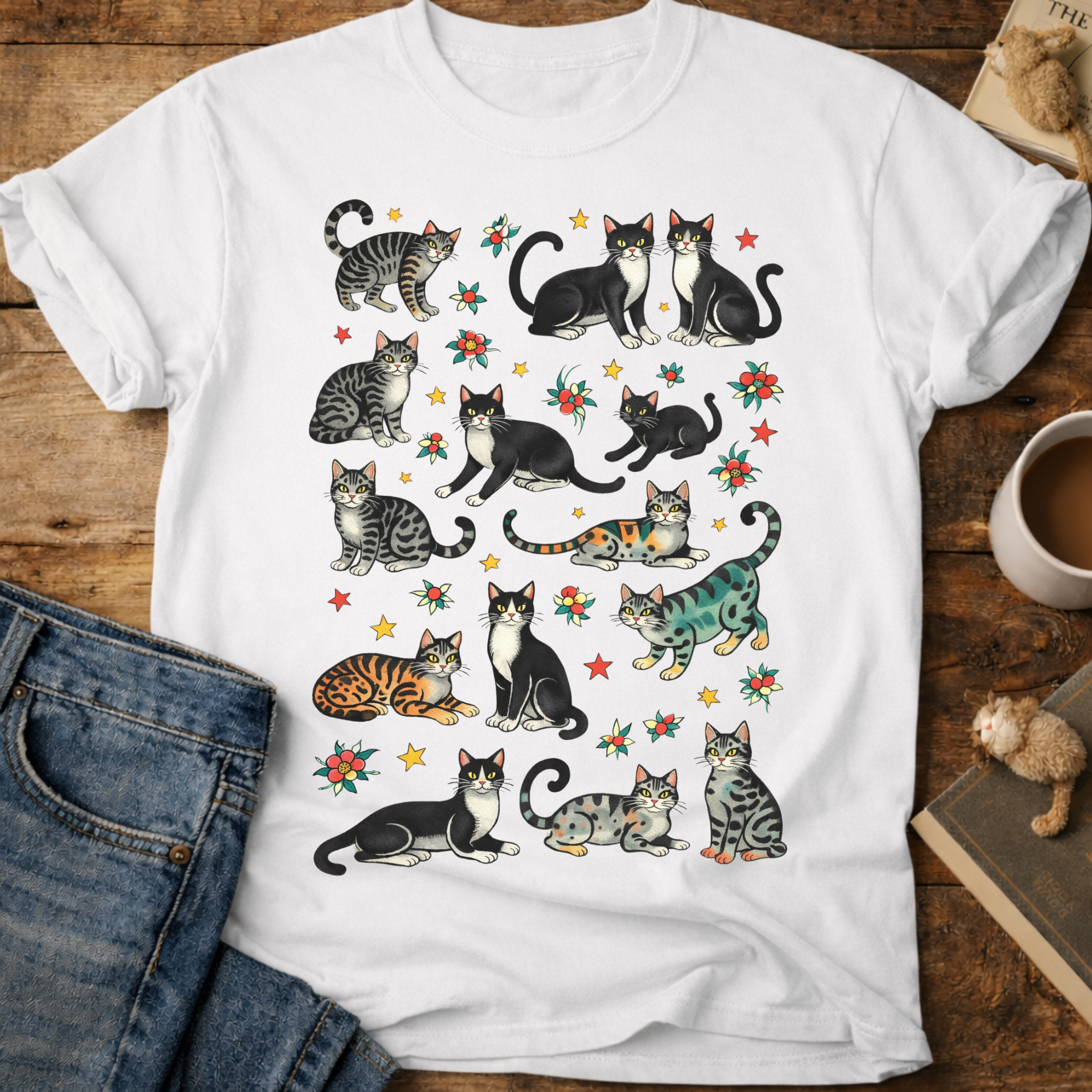 Cat Pattern T‑Shirt