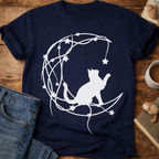 Cat on Crescent Moon T‑Shirt
