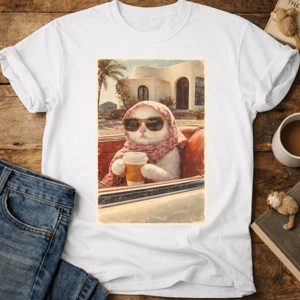 Cat Drinking Coffee Vintage T-Shirt