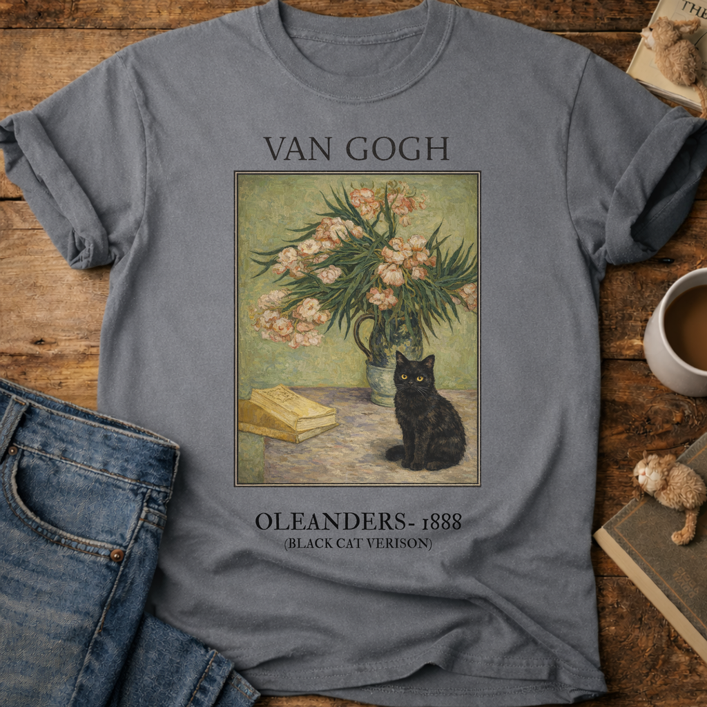 Vintage Art Cat Floral T-Shirt