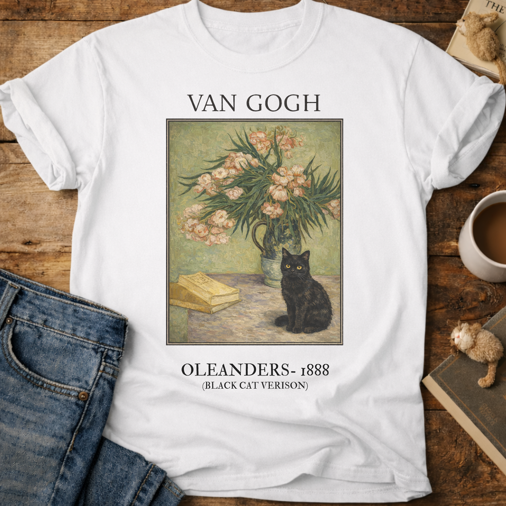 Vintage Art Cat Floral T-Shirt