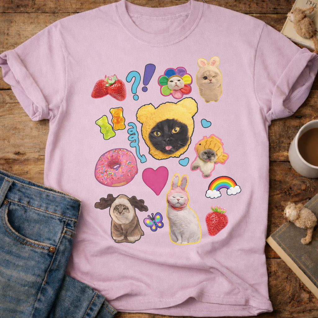Cute Cats Sticker Collage T-Shirt