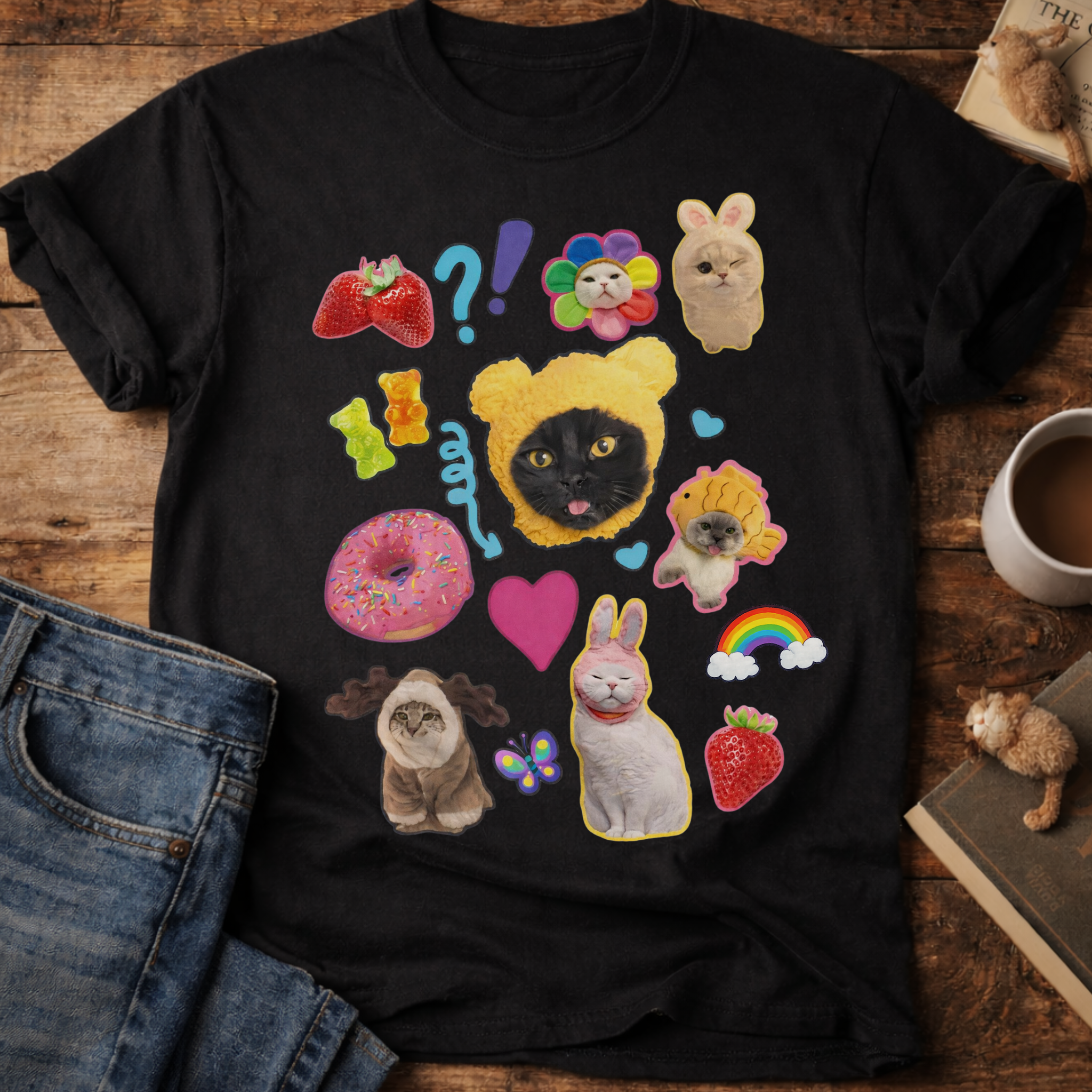 Cute Cats Sticker Collage T-Shirt