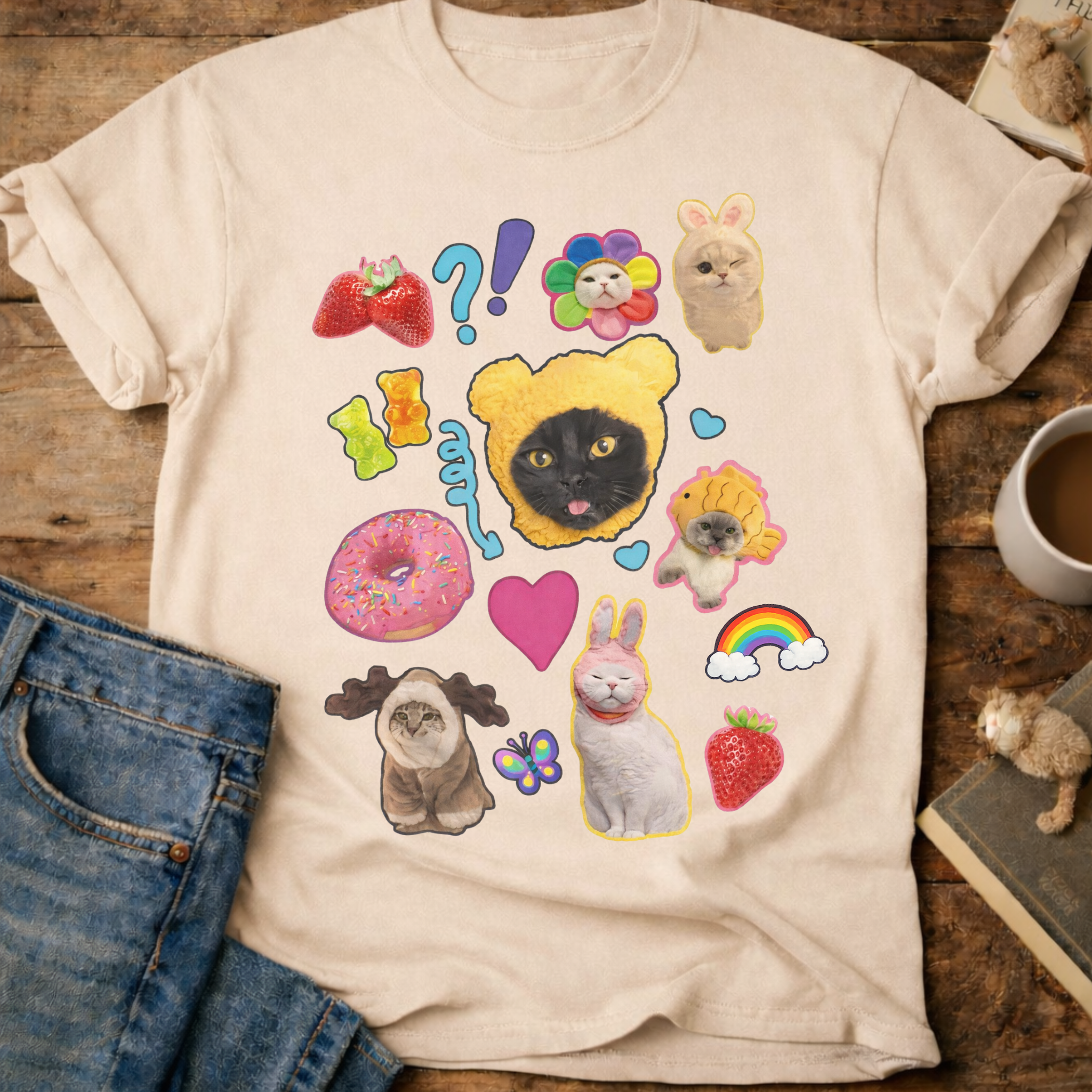 Cute Cats Sticker Collage T-Shirt