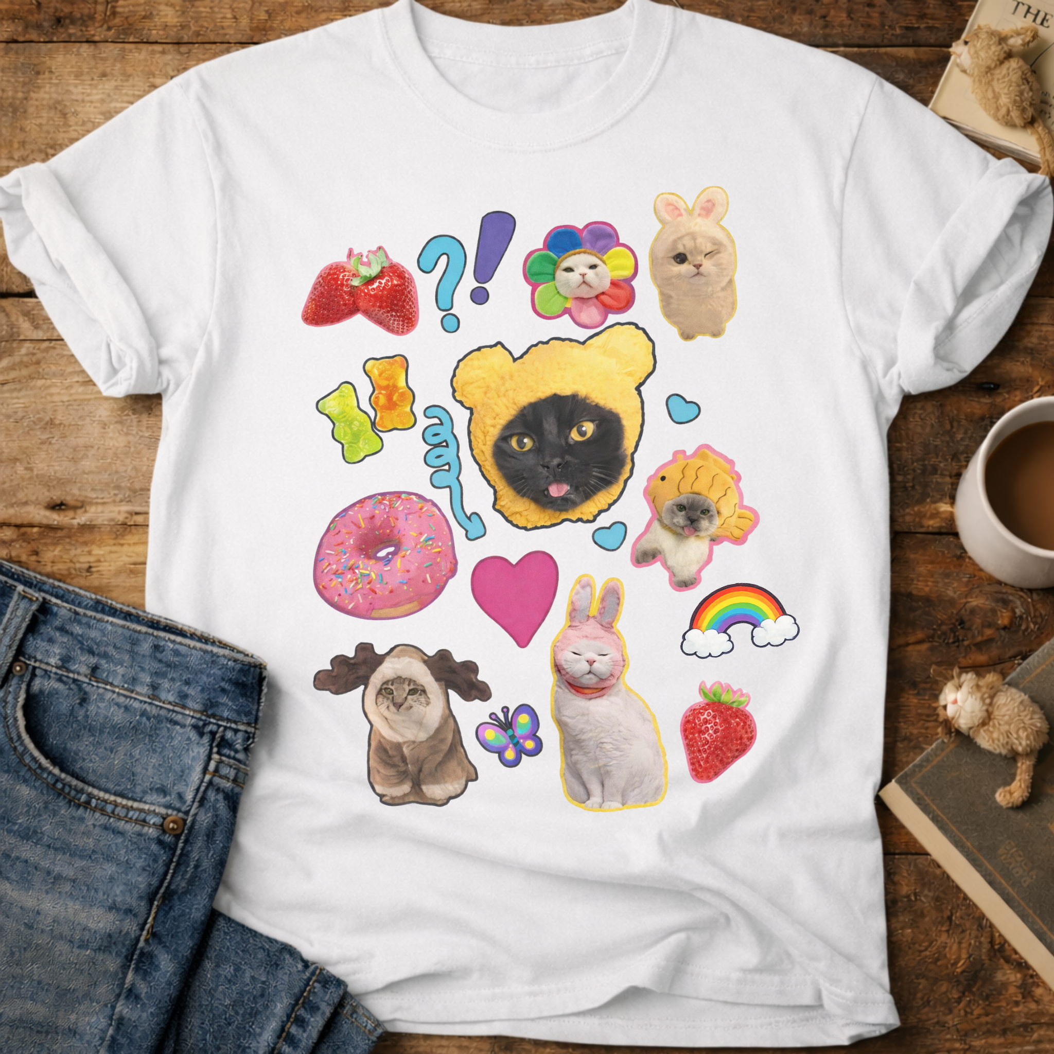 Cute Cats Sticker Collage T-Shirt