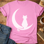 Cat on Crescent Moon T-Shirt