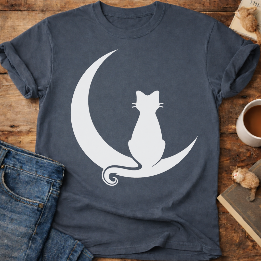Cat on Crescent Moon T-Shirt