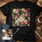 Personalized Floral Cat Portrait T-Shirt