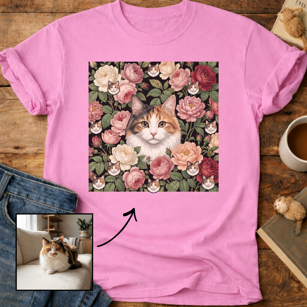 Personalized Floral Cat Portrait T-Shirt