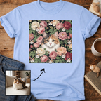 Personalized Floral Cat Portrait T-Shirt